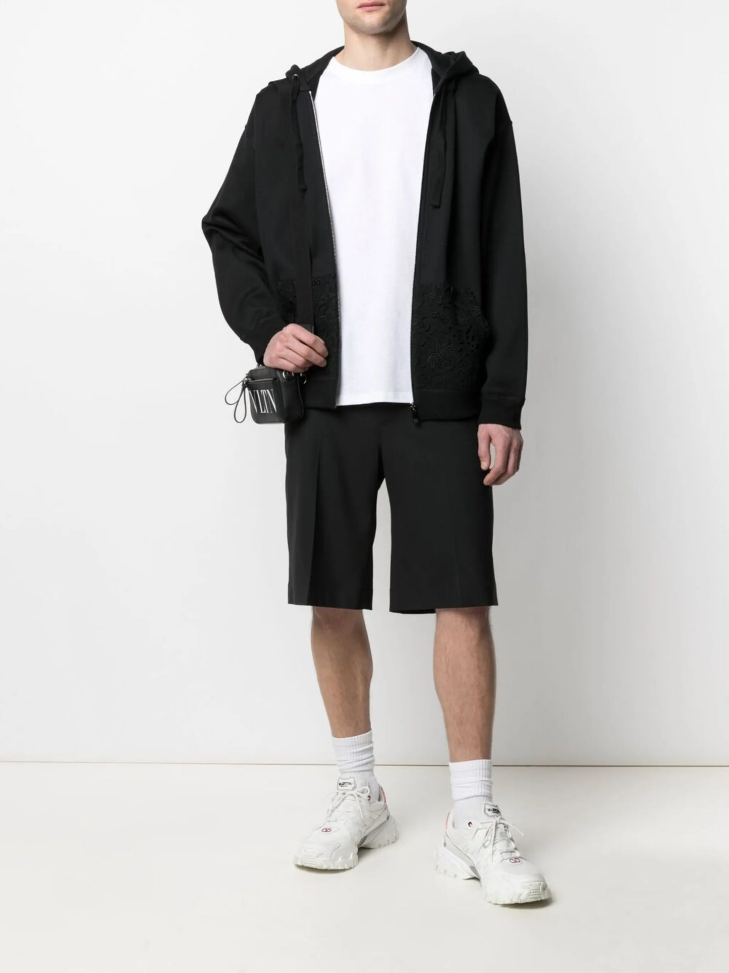 logo floral lace hoodie