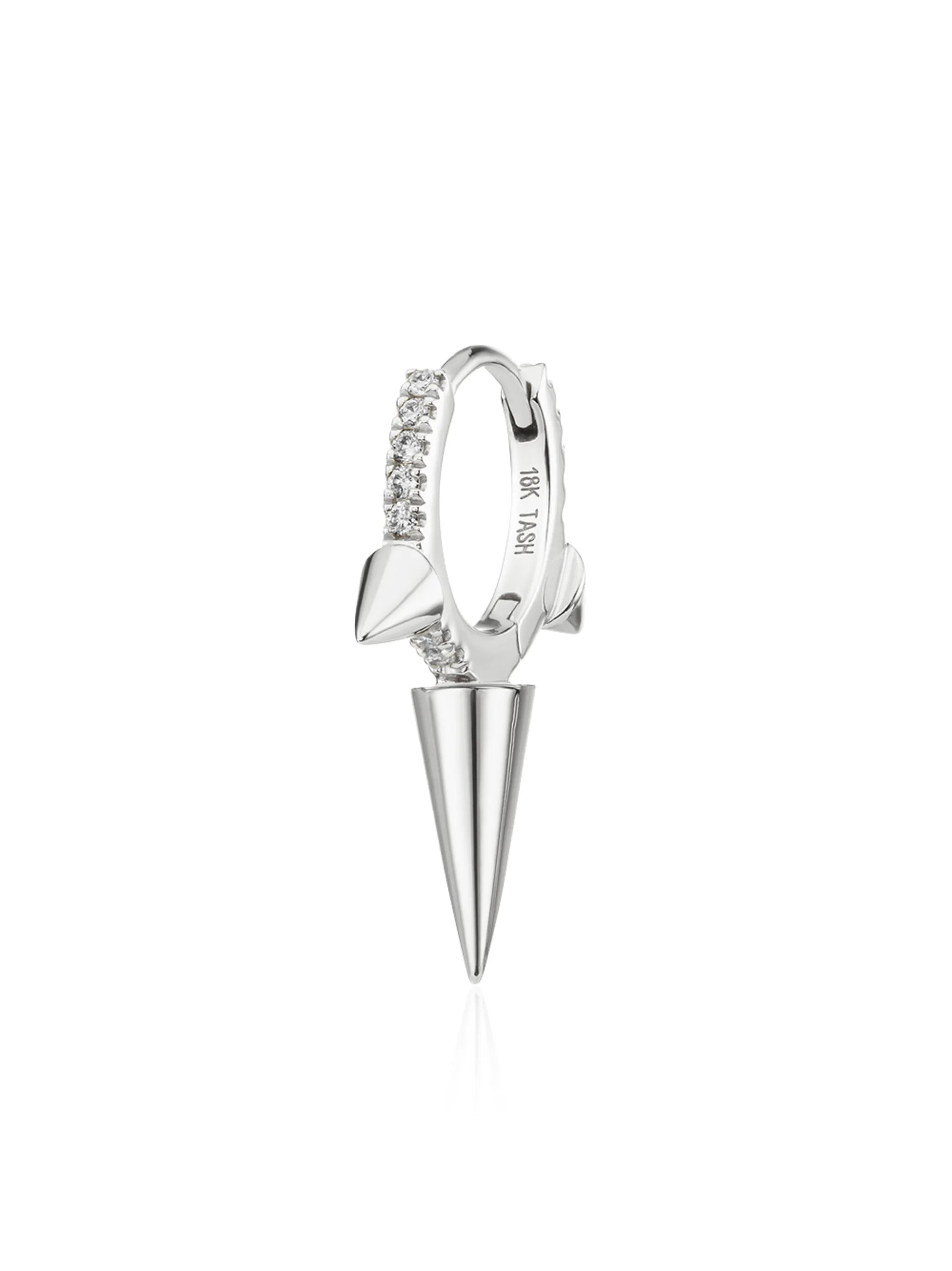 18kt white gold triple spike diamond huggie earring