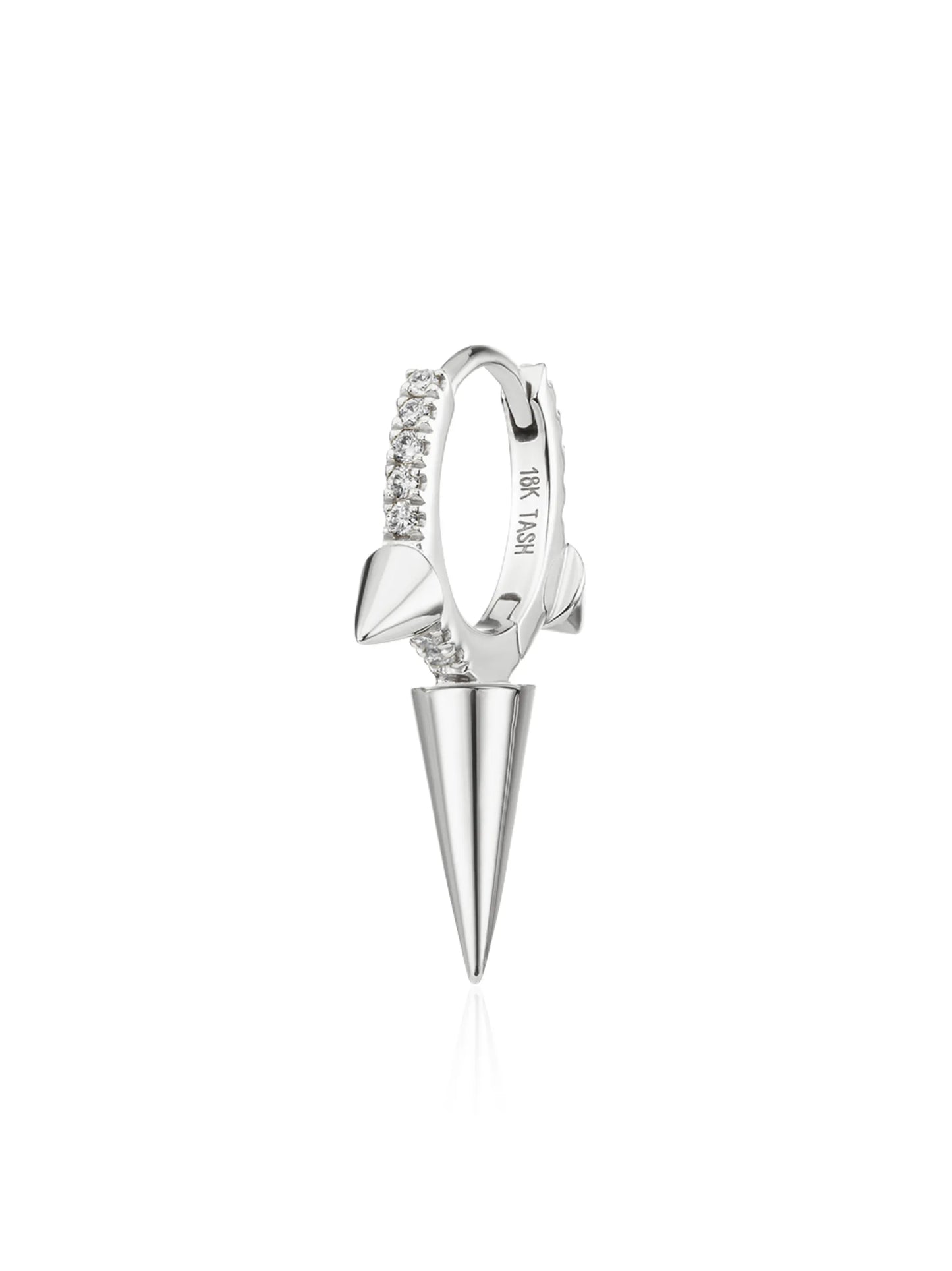 18kt white gold triple spike diamond huggie earring