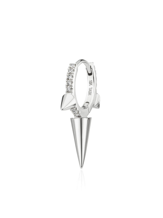 18kt white gold triple spike diamond huggie earring