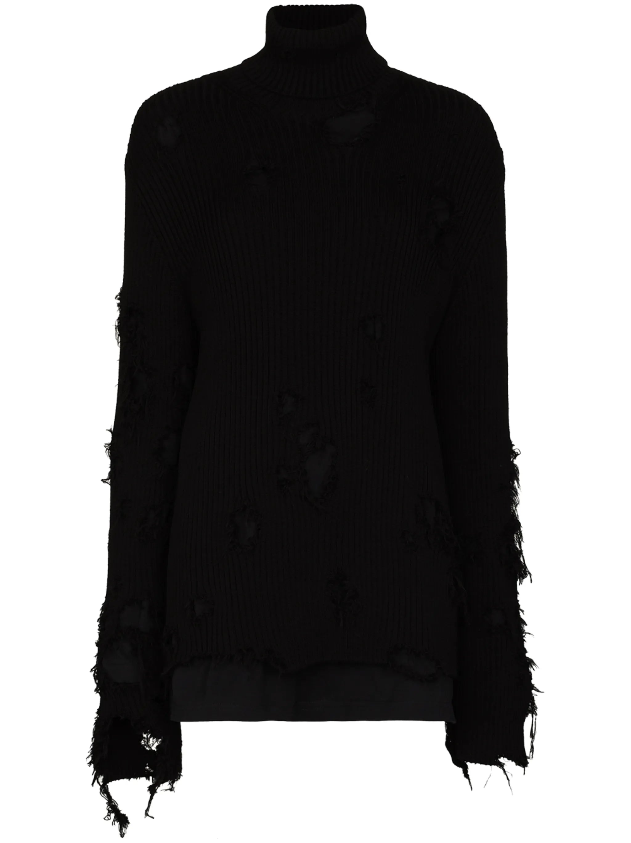 Destroyed ripped roll neck jumper