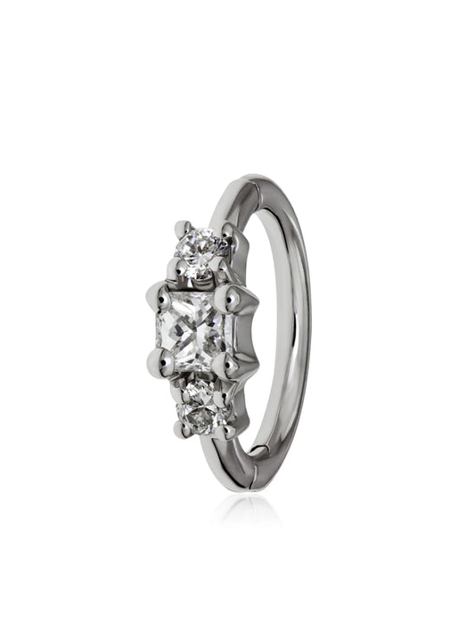 18kt white gold Princess huggie earring