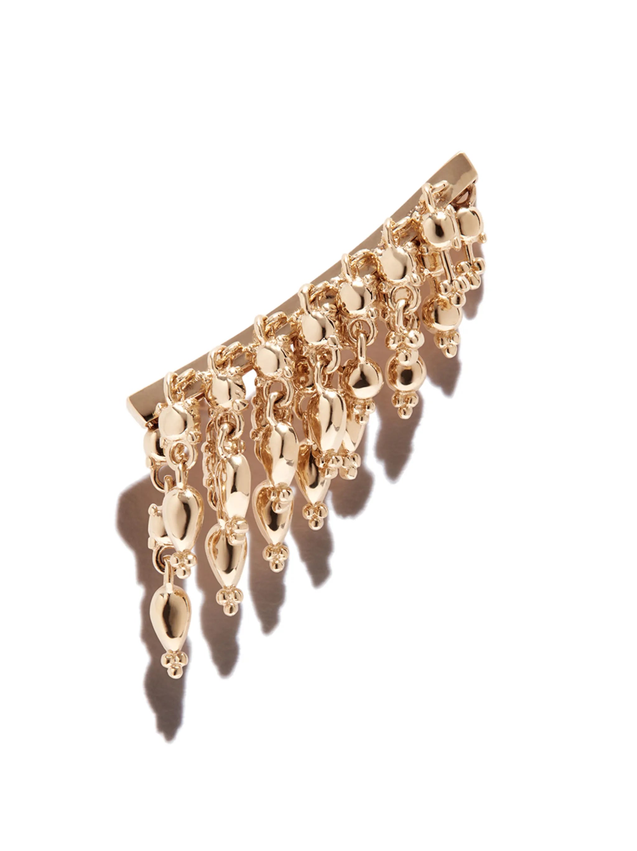 18kt yellow gold curved tassel bar single earring