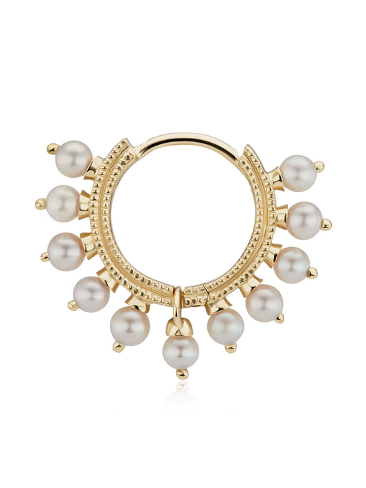 14kt yellow gold Coronet pearl hoop earring