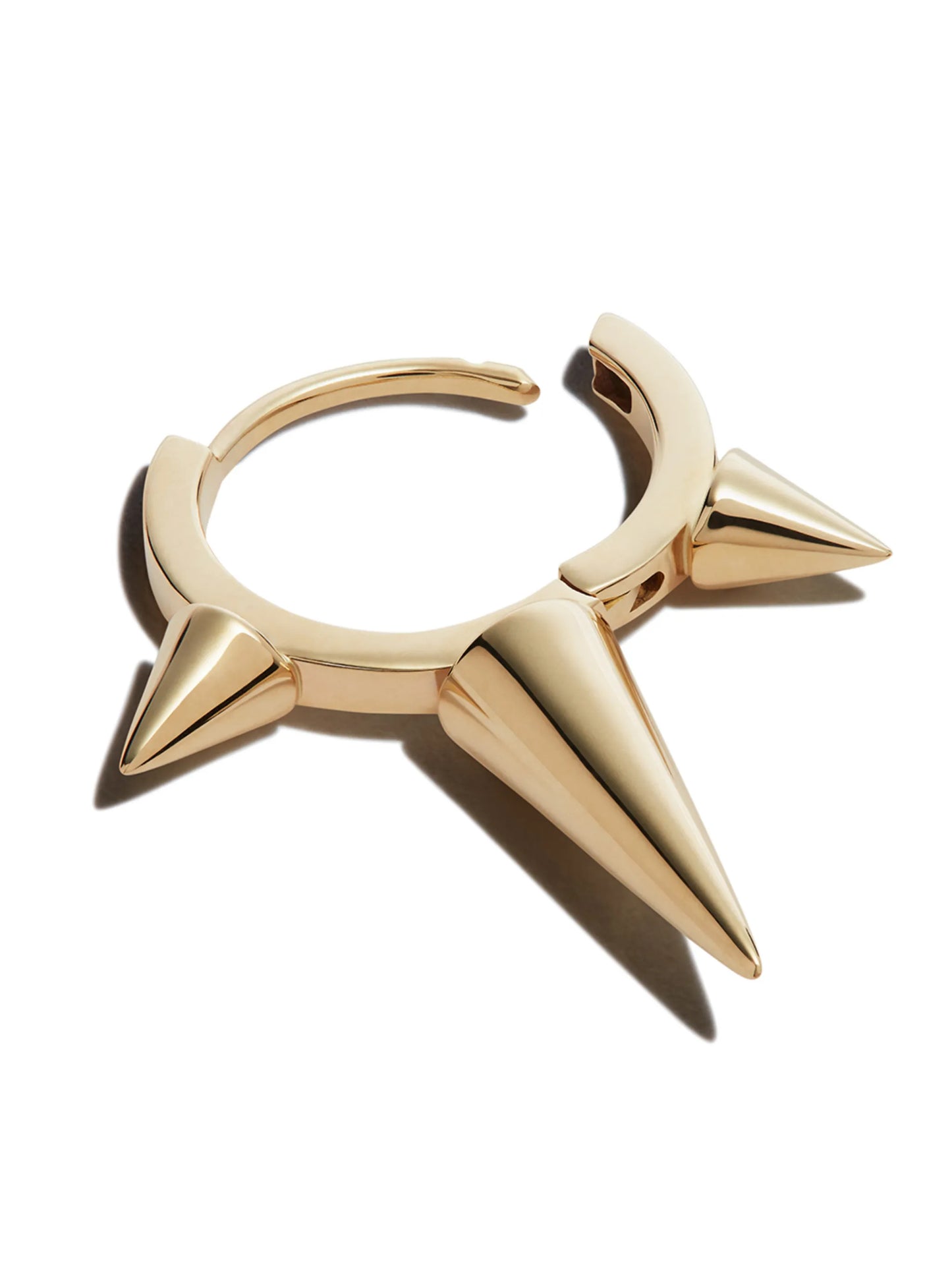 18kt yellow gold triple spike huggie earring