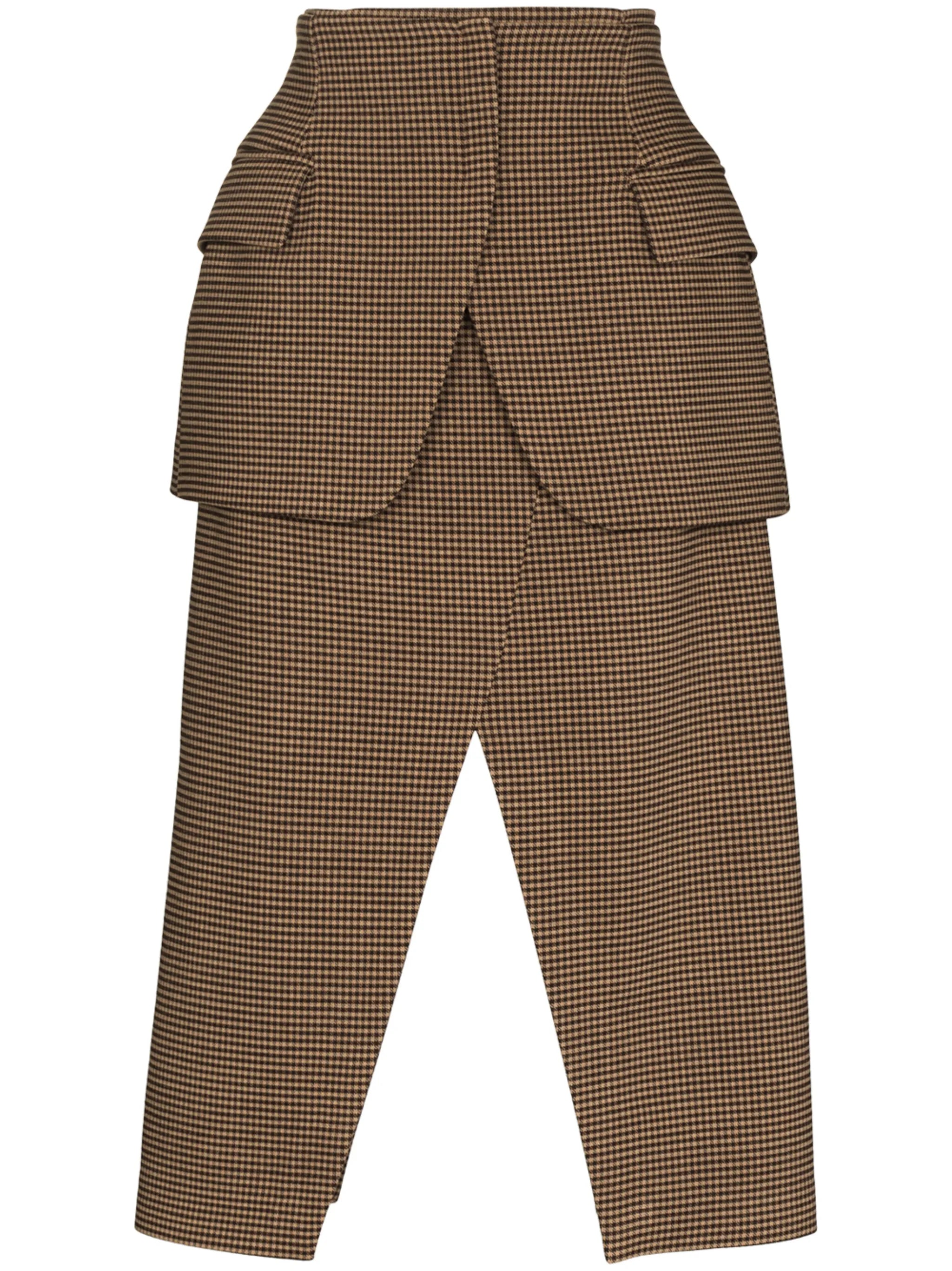 check-print layered fitted skirt