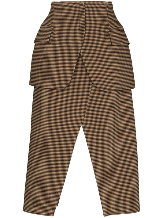 check-print layered fitted skirt