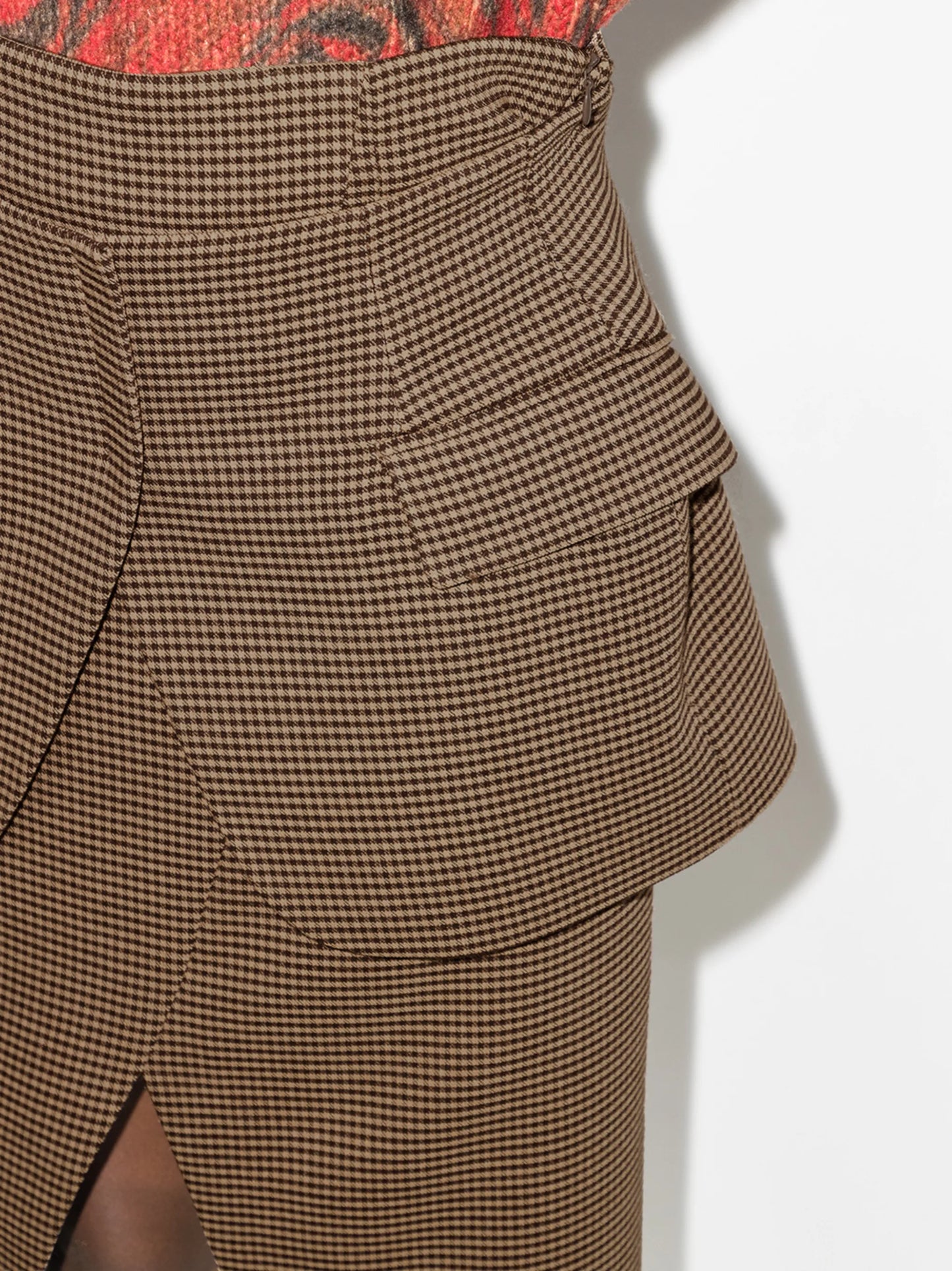 check-print layered fitted skirt