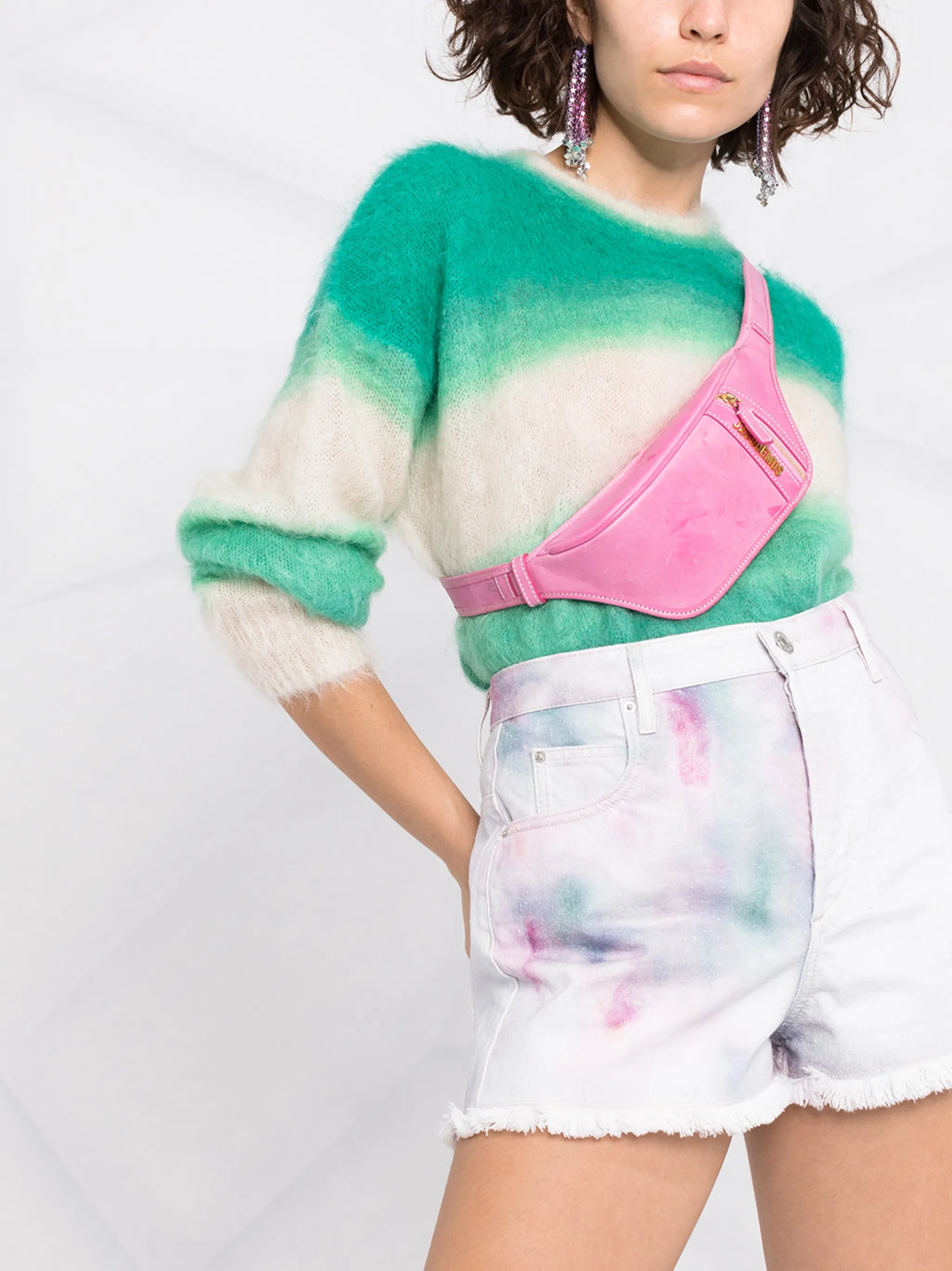 painterly-print denim shorts