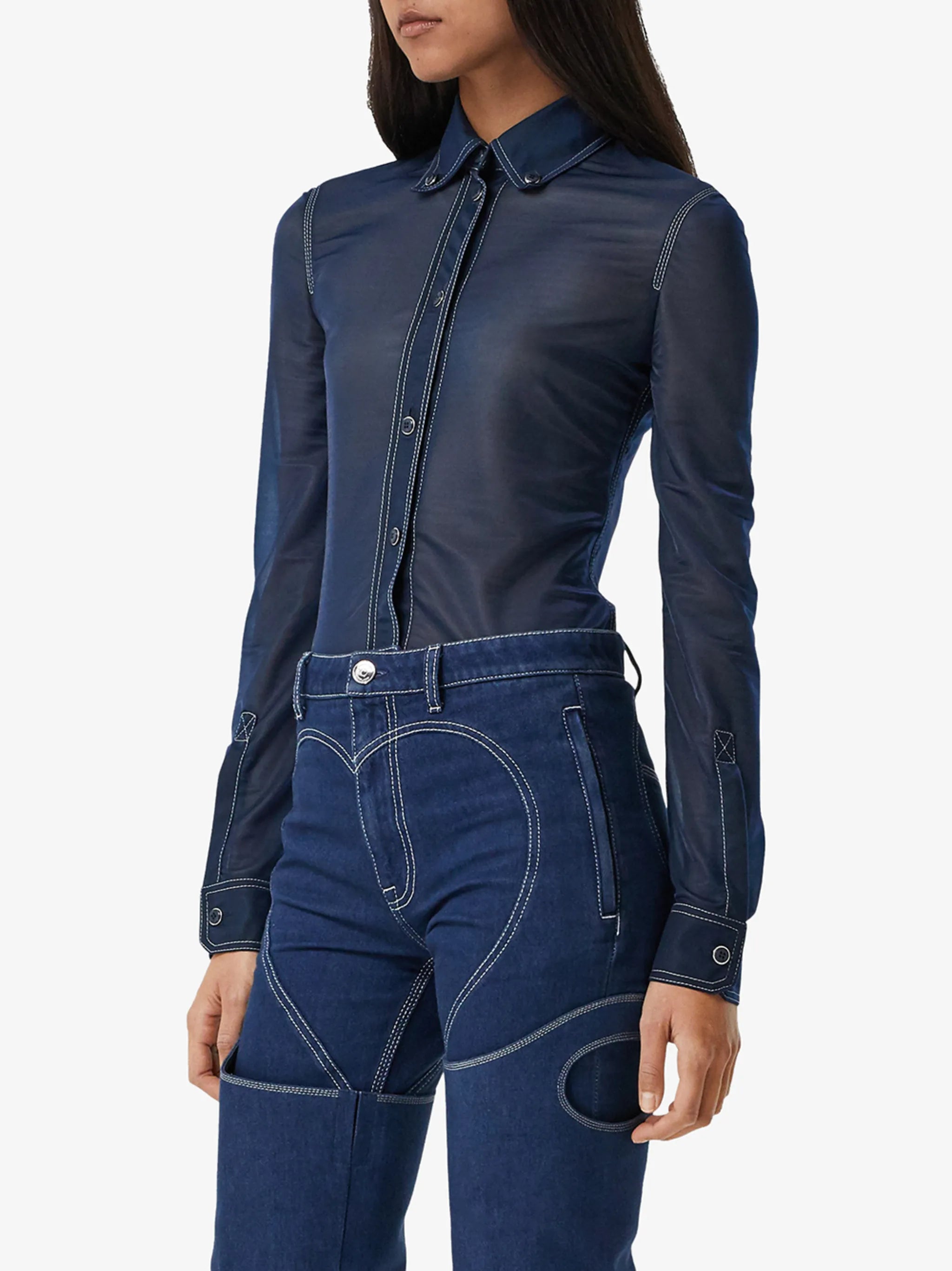 semi-sheer button-down shirt