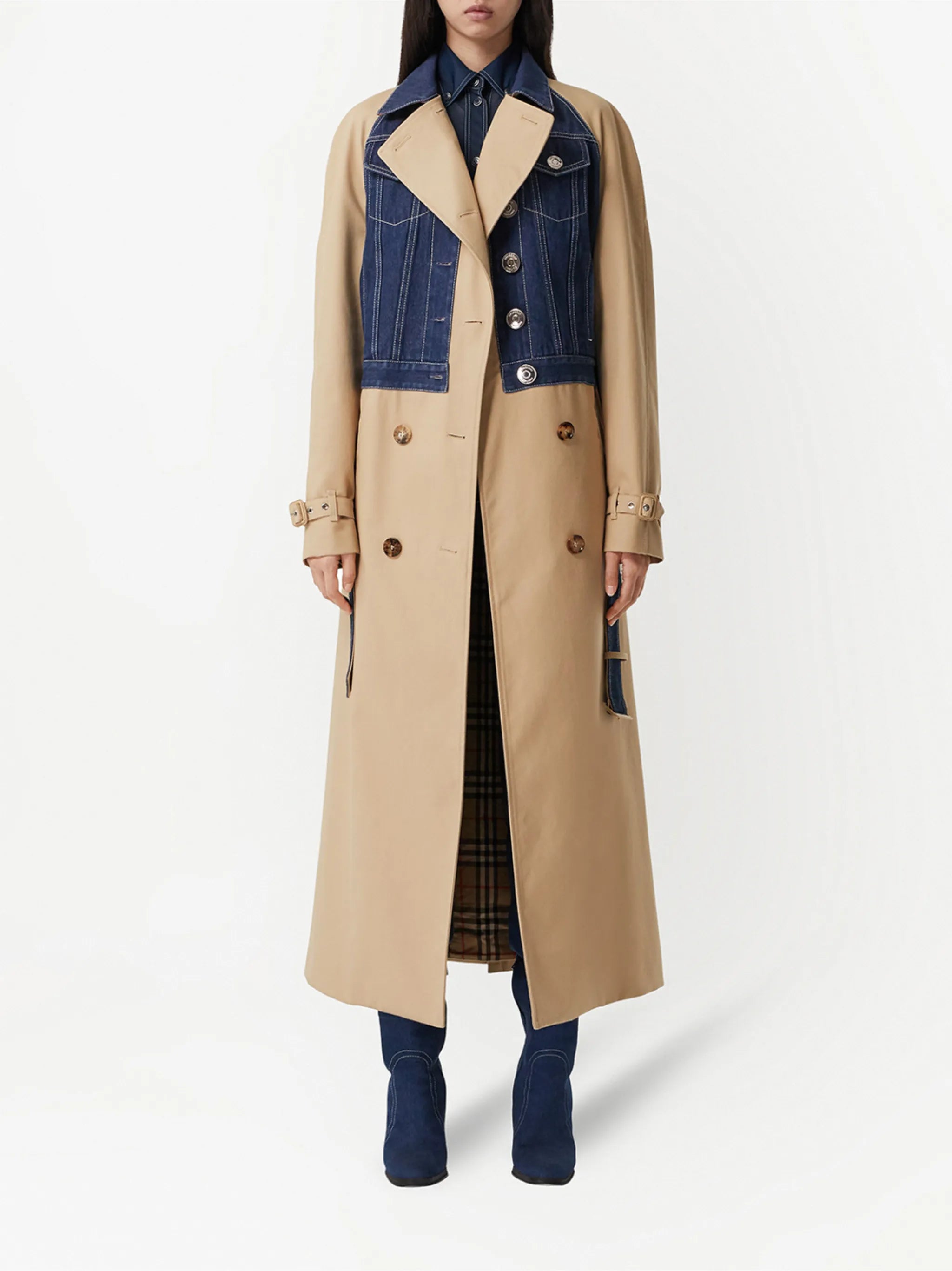 panelled cotton gabardine trench coat