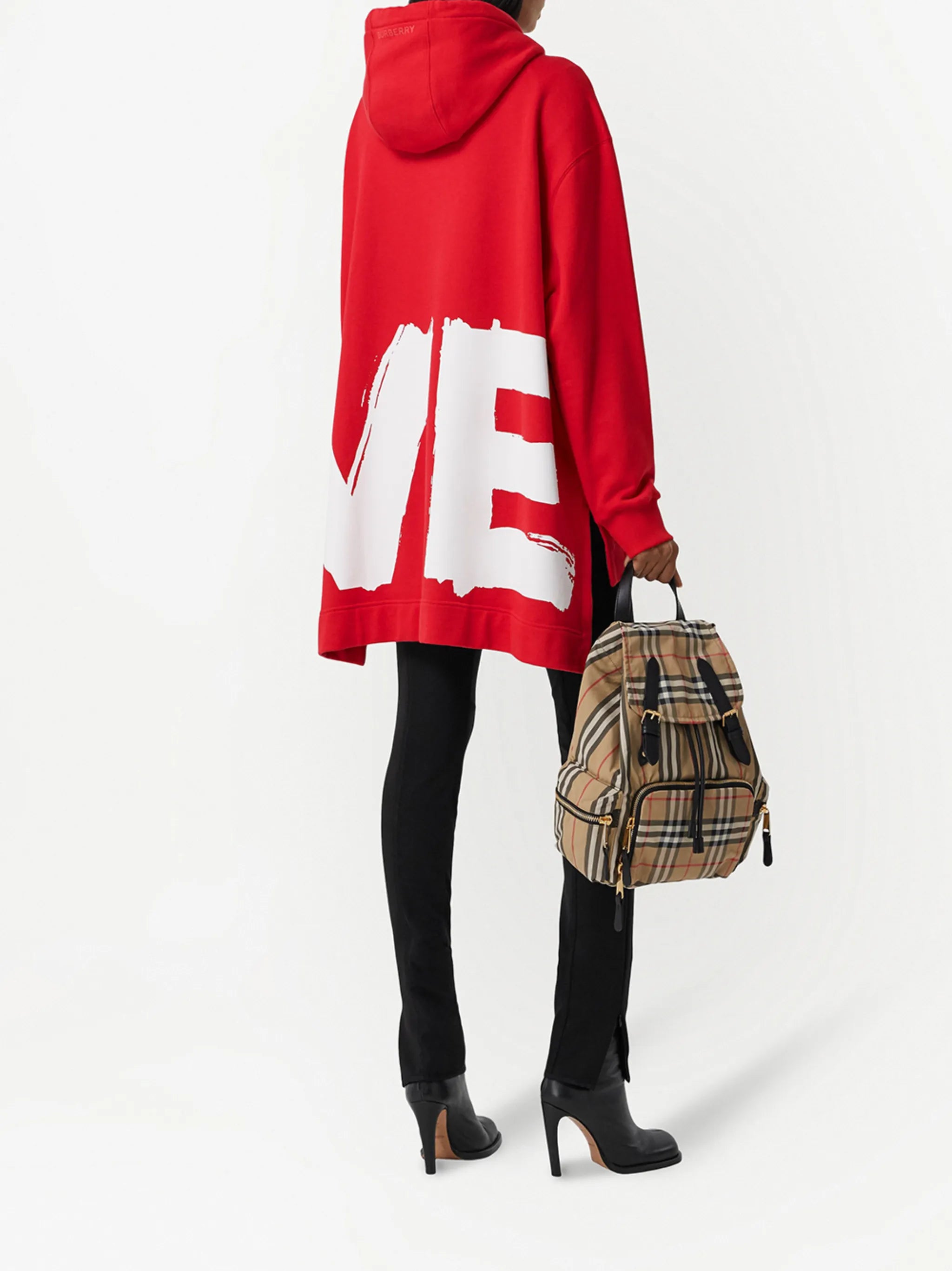 love-print oversized cotton hoodie
