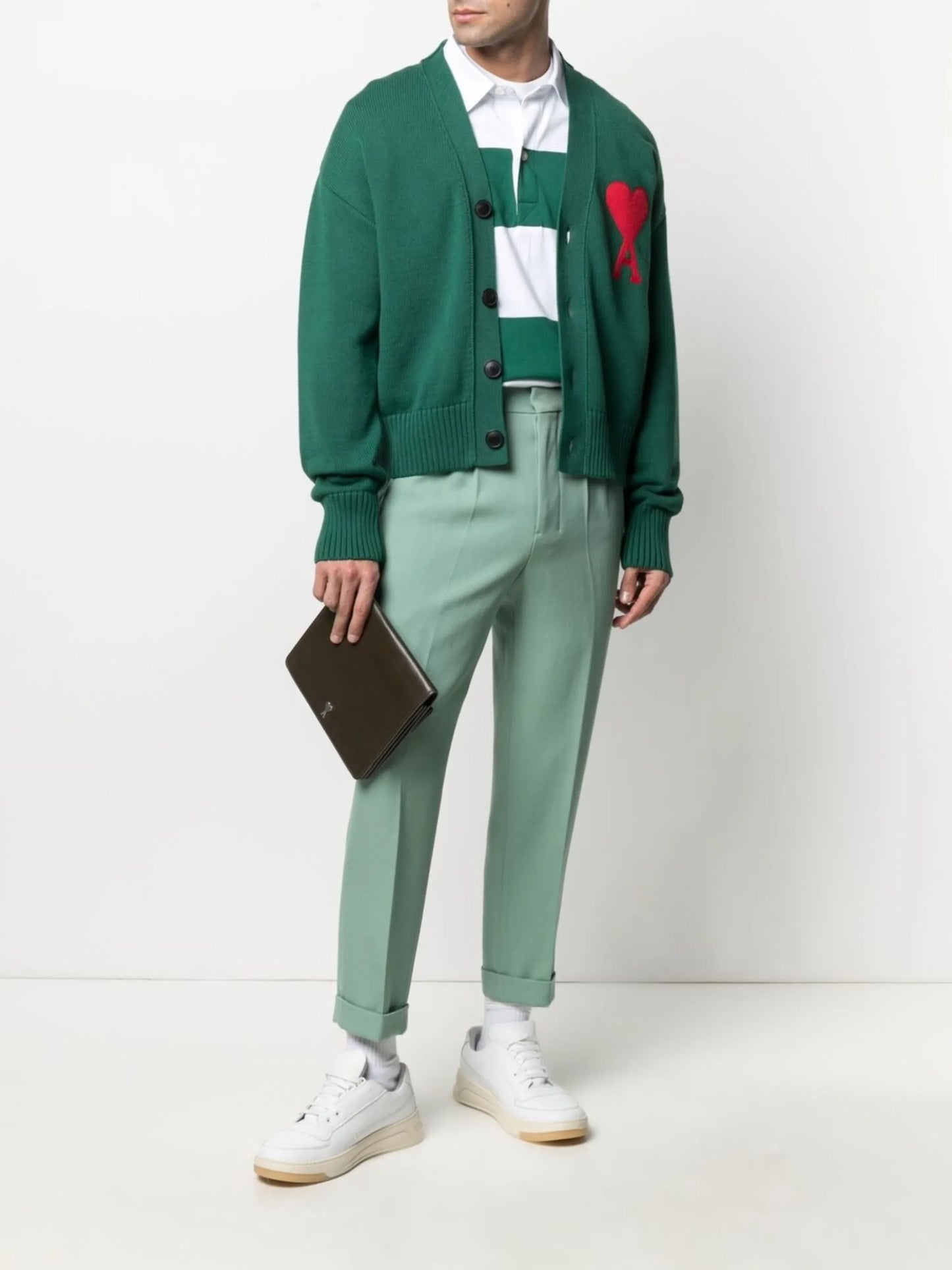 embroidered-logo V-neck cardigan
