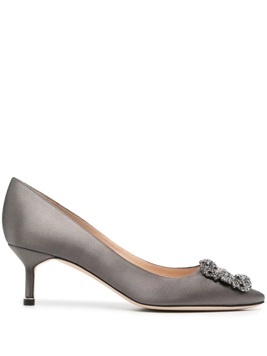 50mm Hangisi crystal-buckle leather pumps
