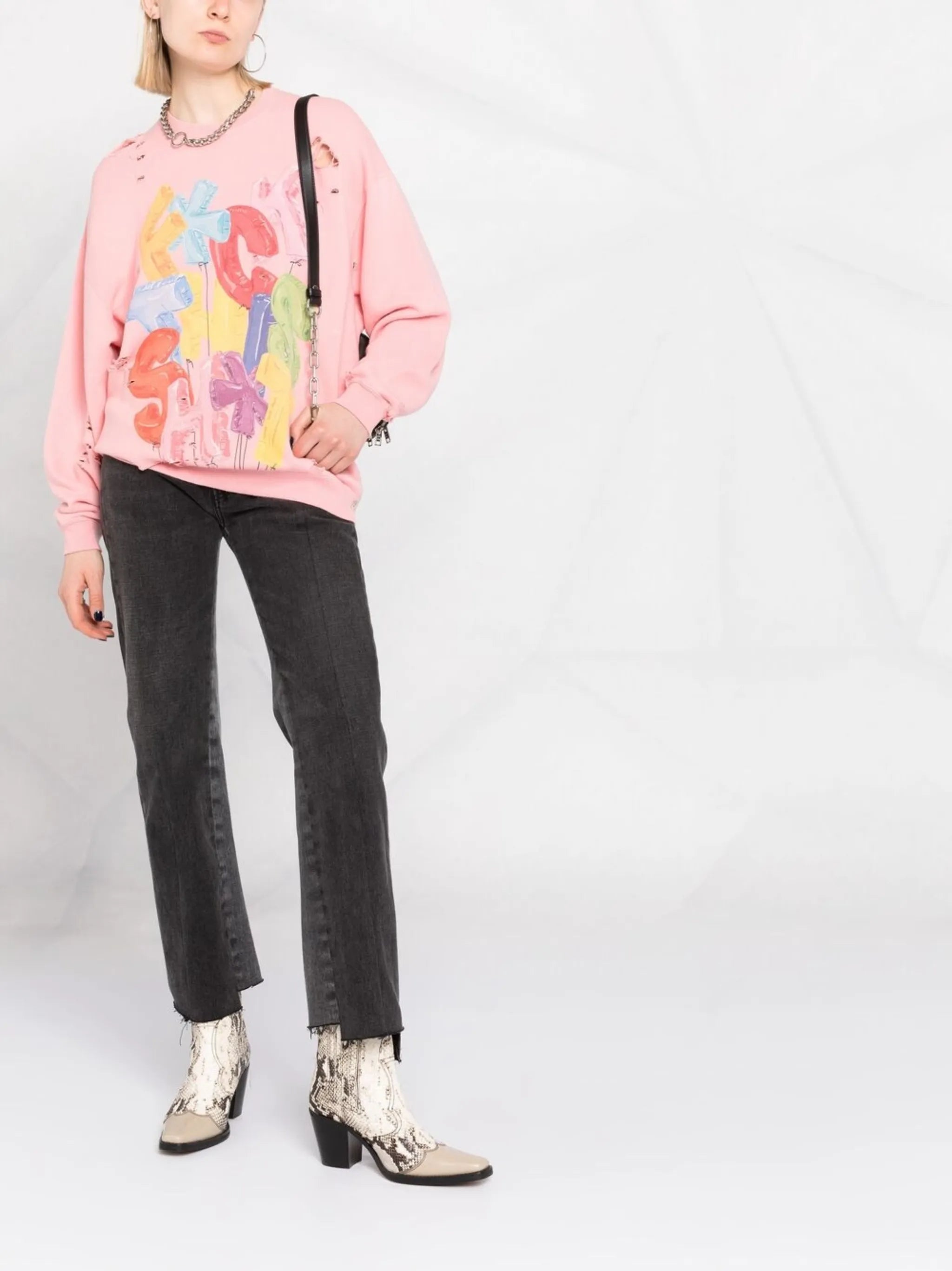 distressed cotton-blend sweatshirt