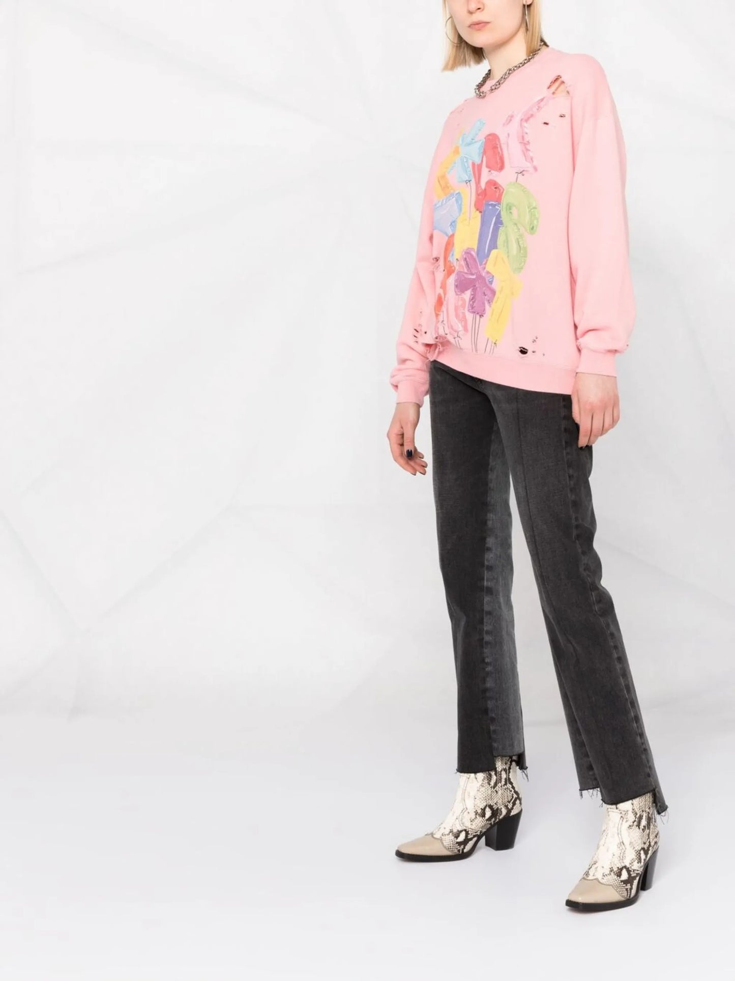 distressed cotton-blend sweatshirt