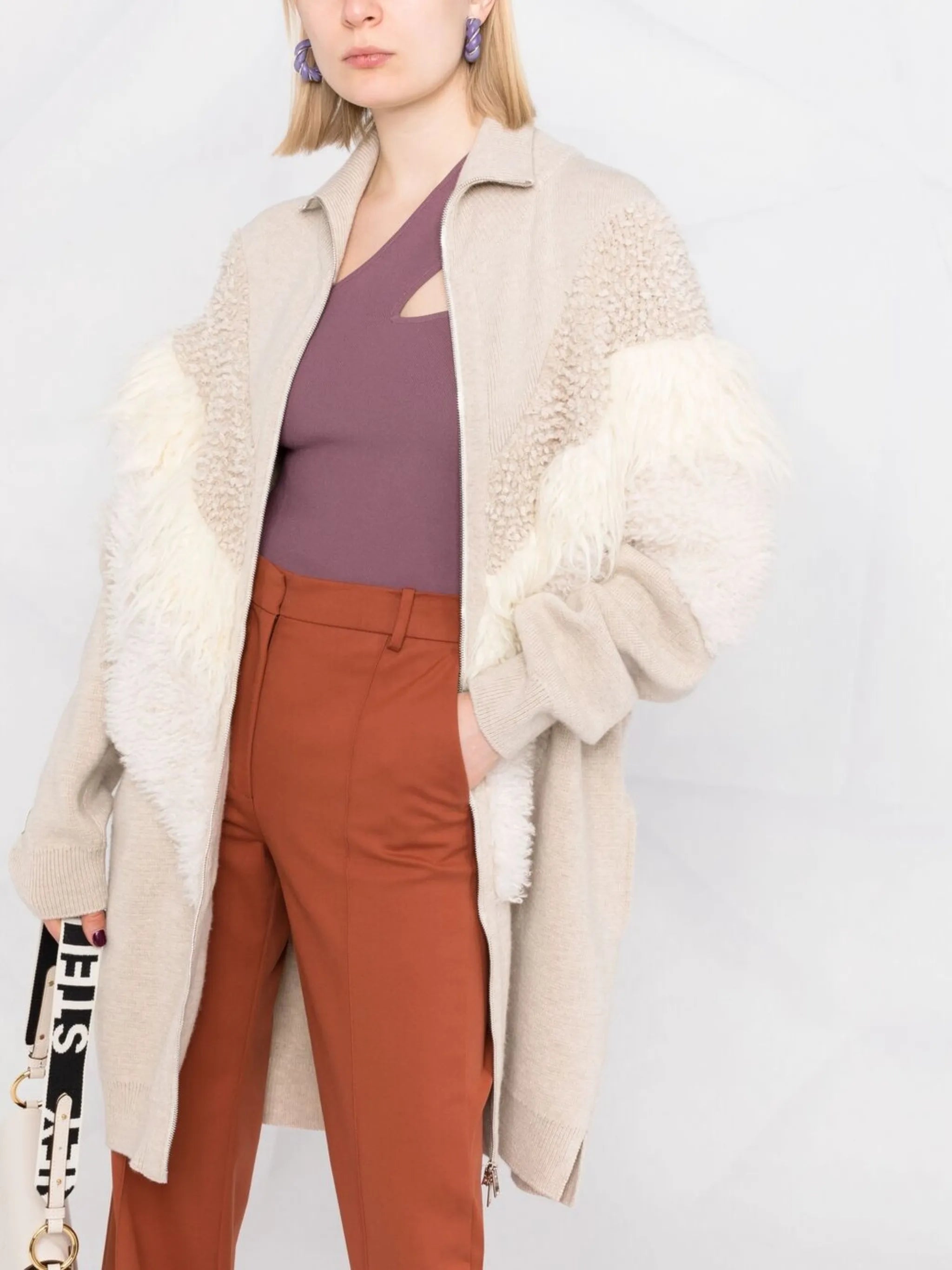 textured-panel knitted coat