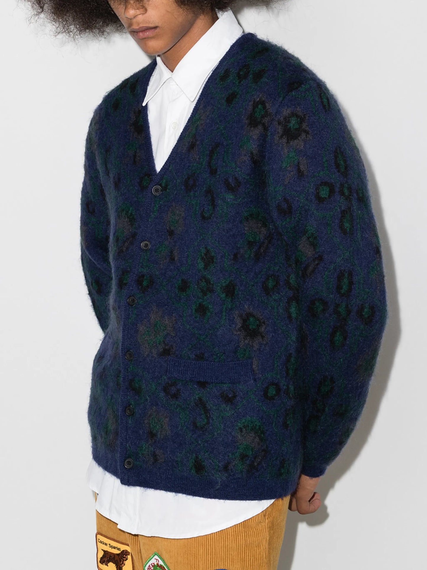 botanical jacquard V-neck cardigan