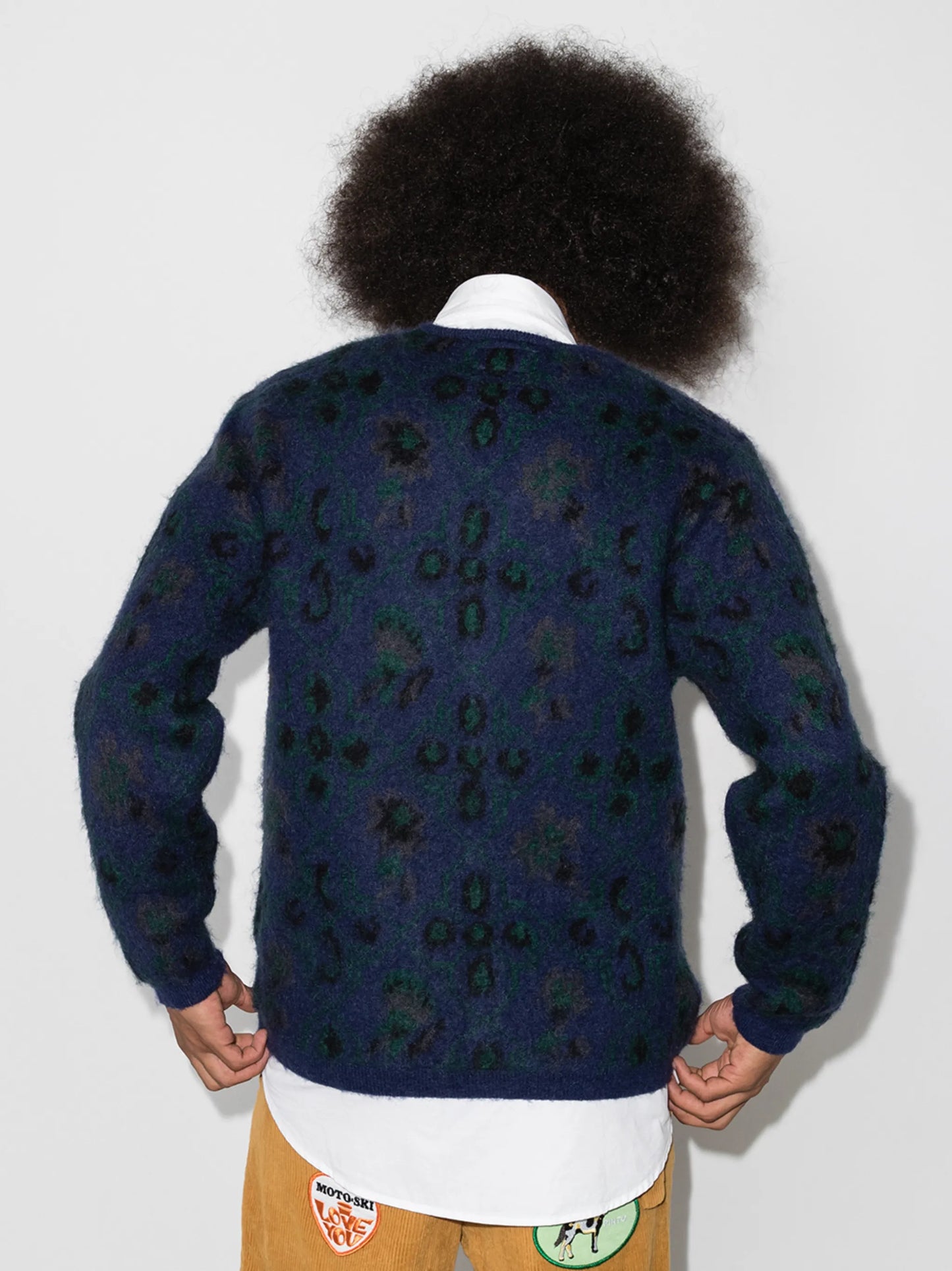 botanical jacquard V-neck cardigan