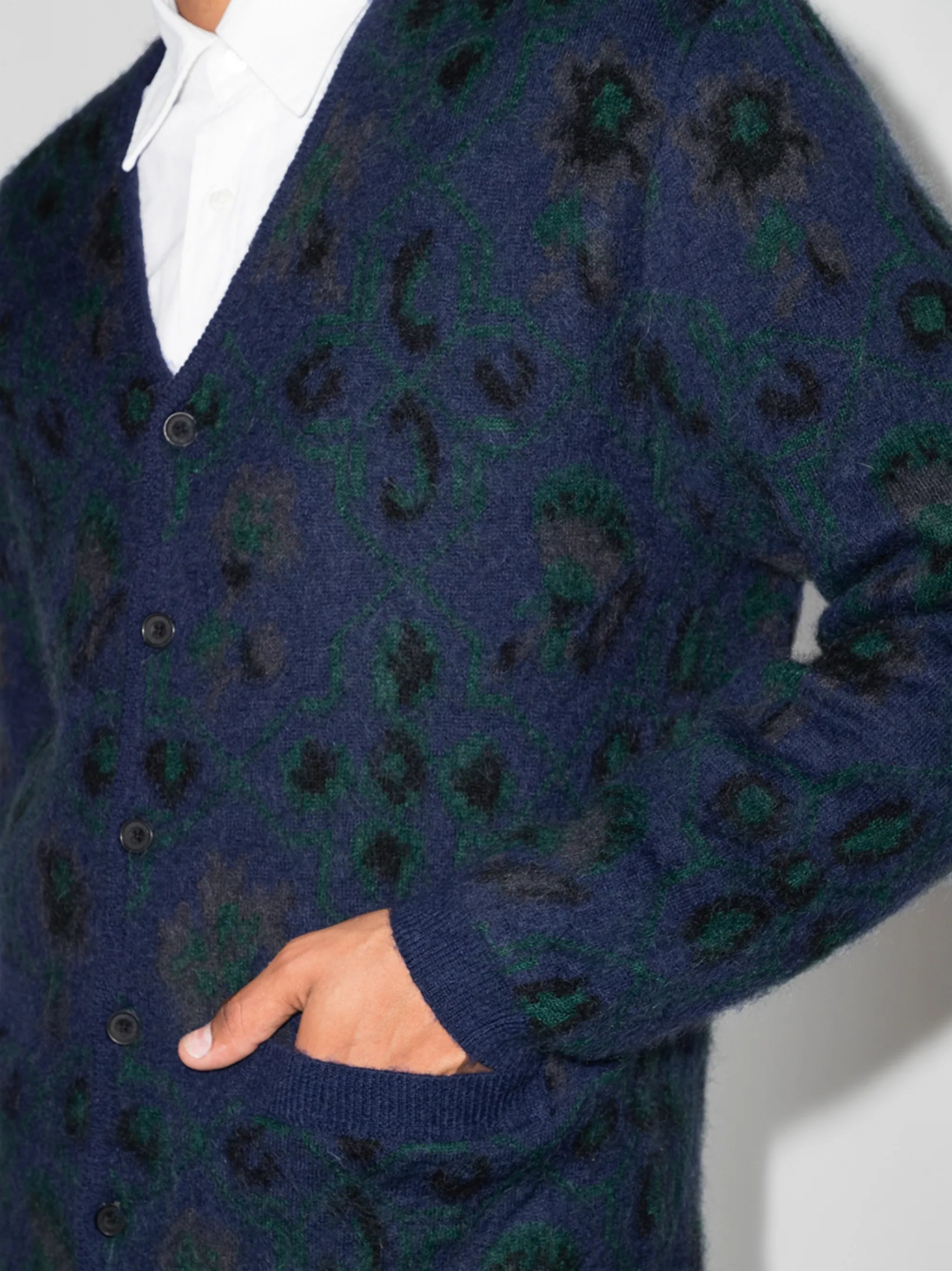 botanical jacquard V-neck cardigan