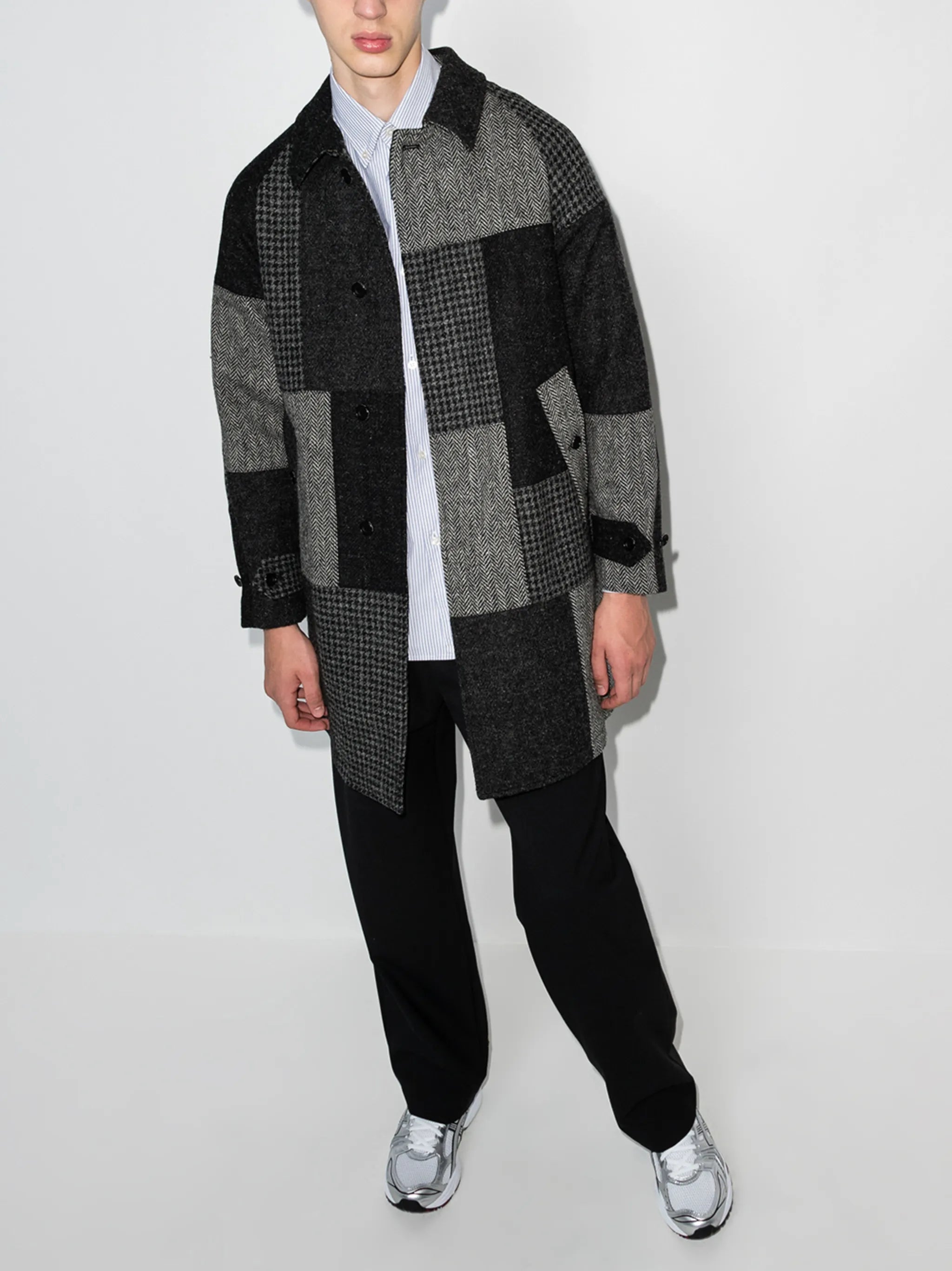 single-breasted patchwork coat