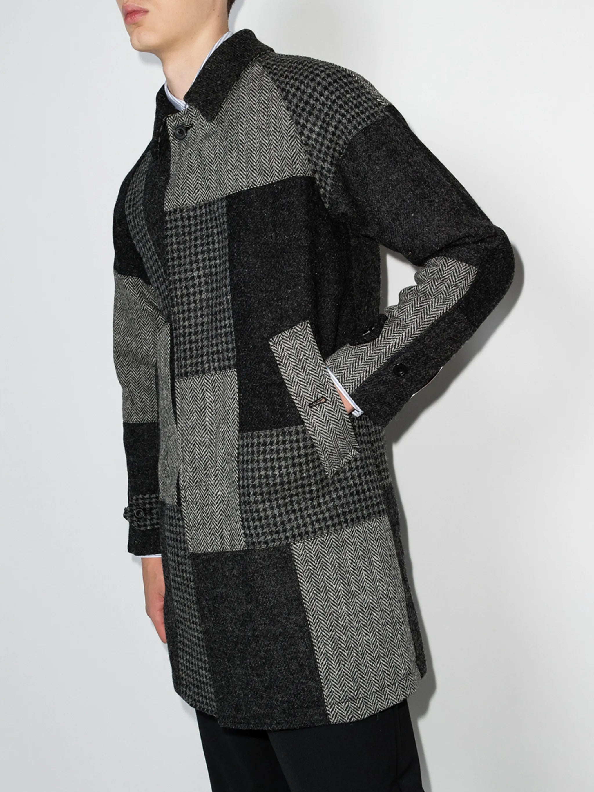 single-breasted patchwork coat