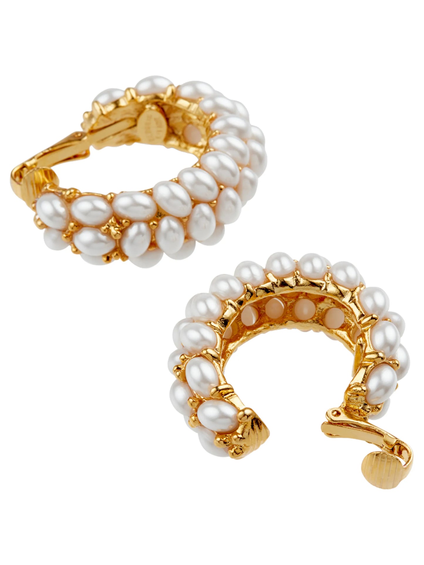 pearl-cluster clip-on hoop earrings