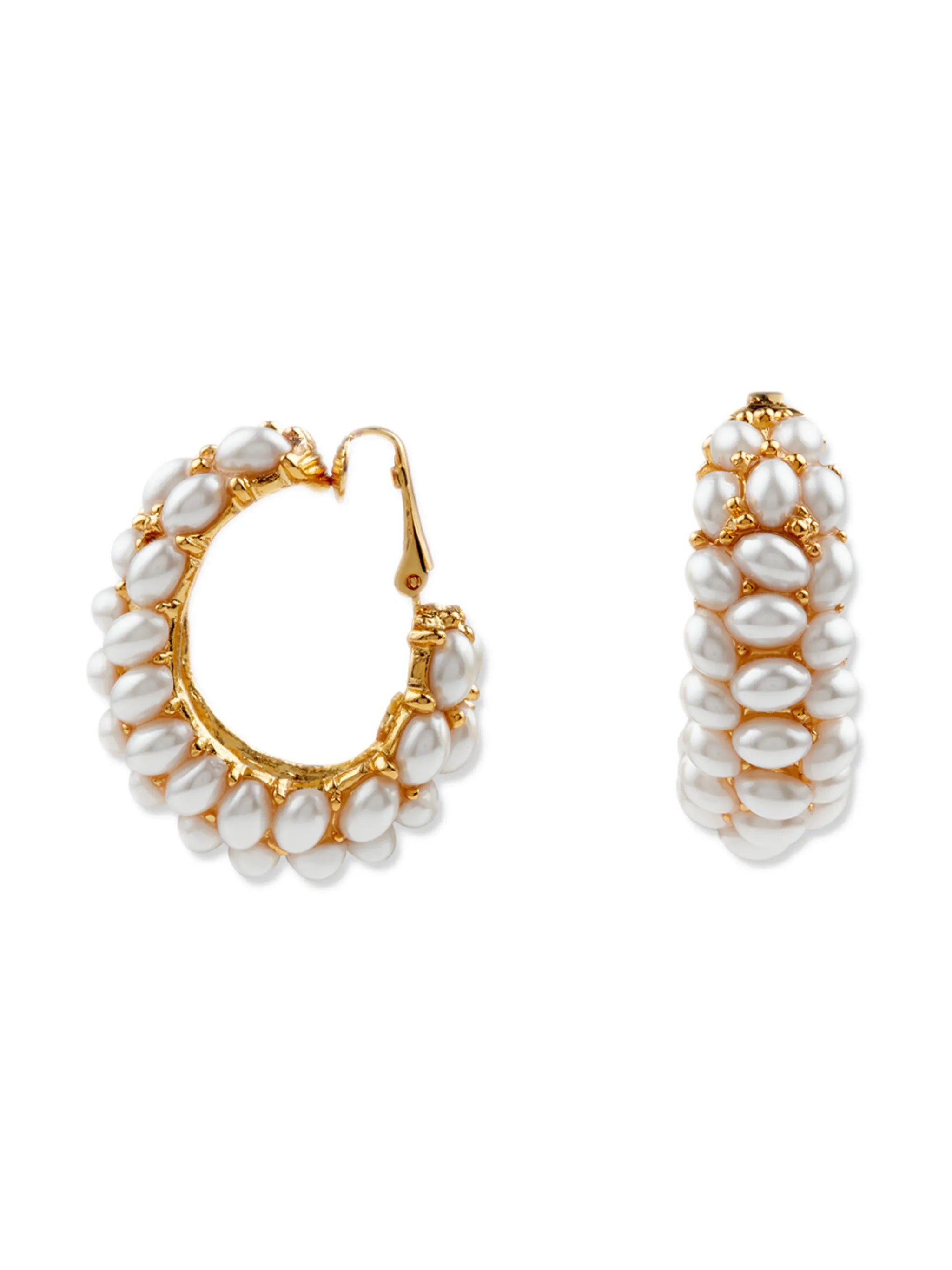 pearl-cluster clip-on hoop earrings