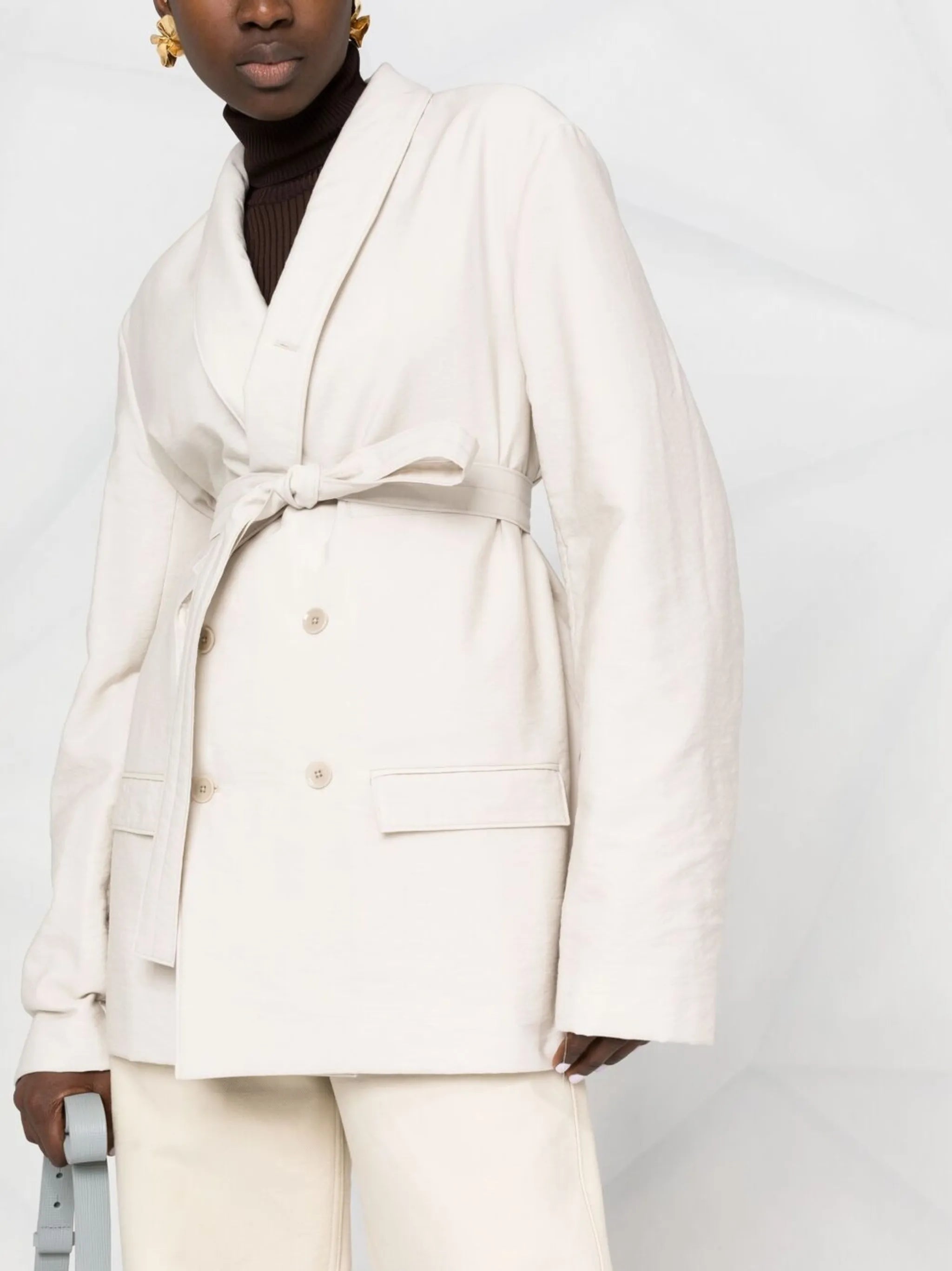 wadded double-breasted tie jacket