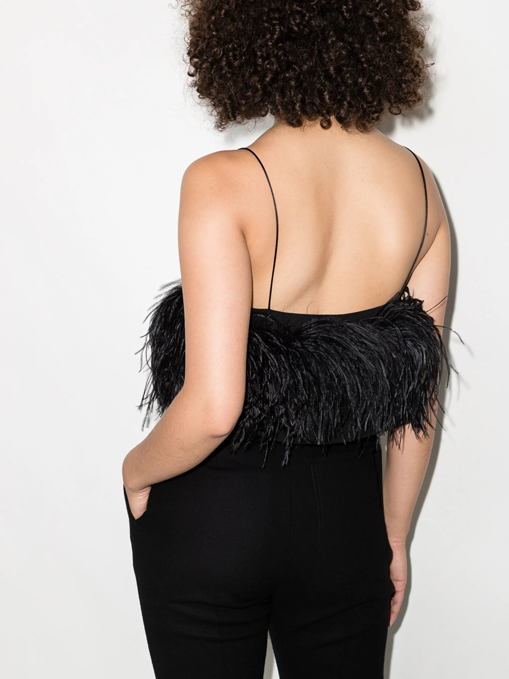 Poppy feather-embellished cropped top