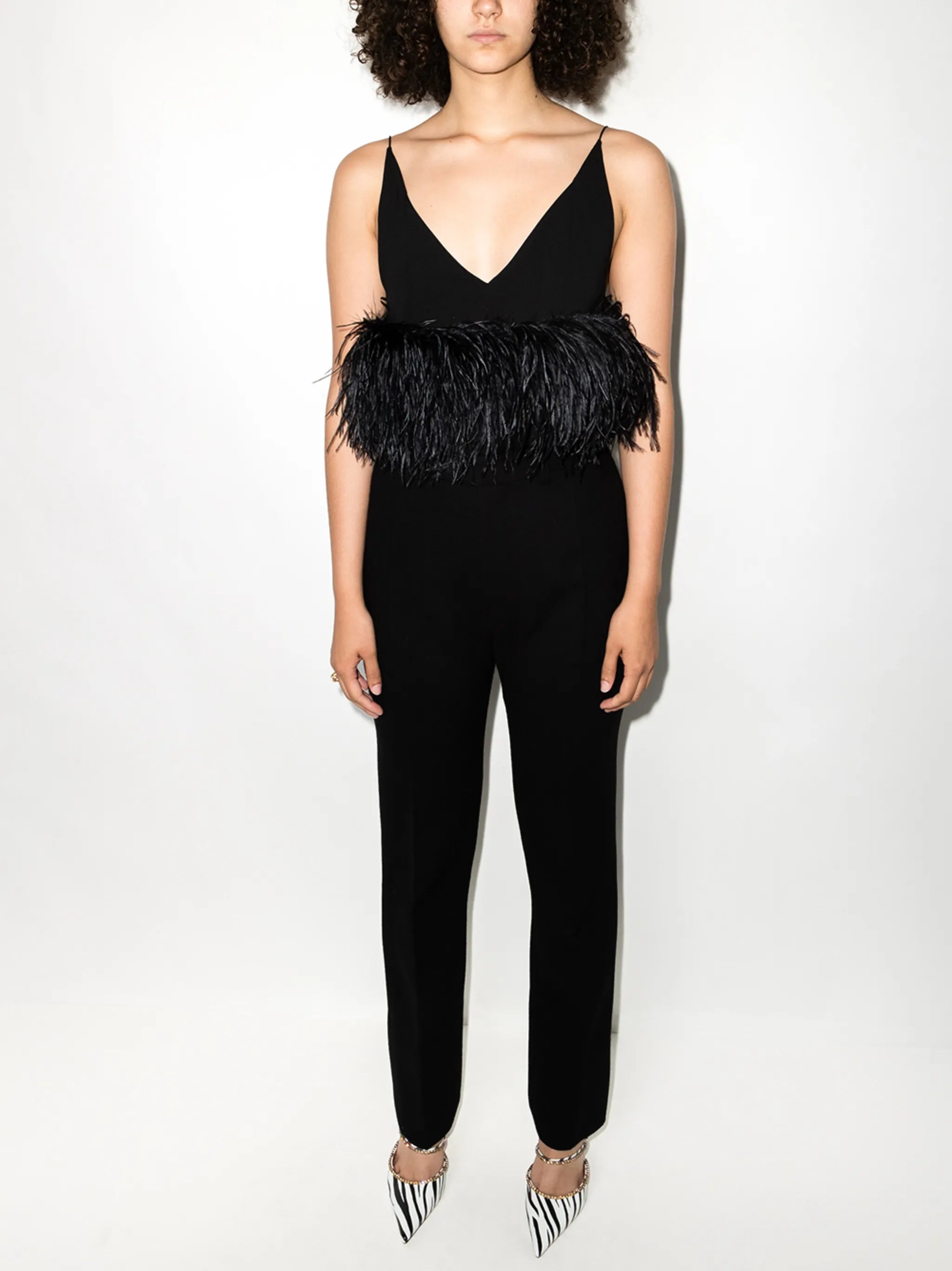 Poppy feather-embellished cropped top