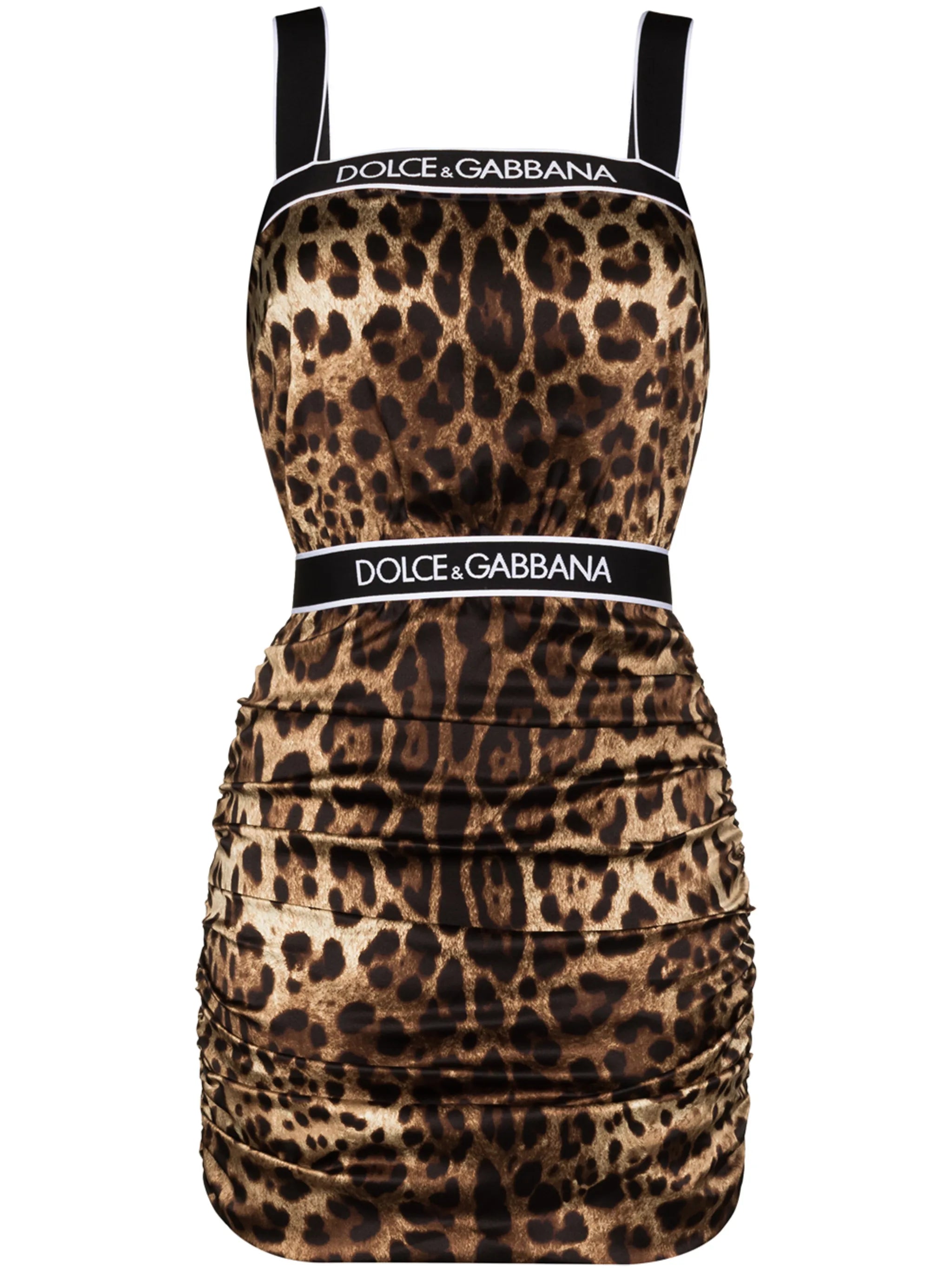 logo-tape leopard print satin minidress