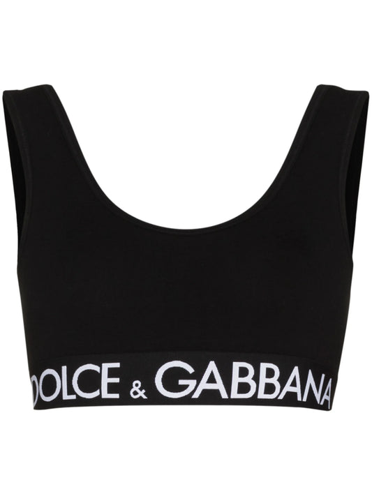 logo-underband fine-rib crop top