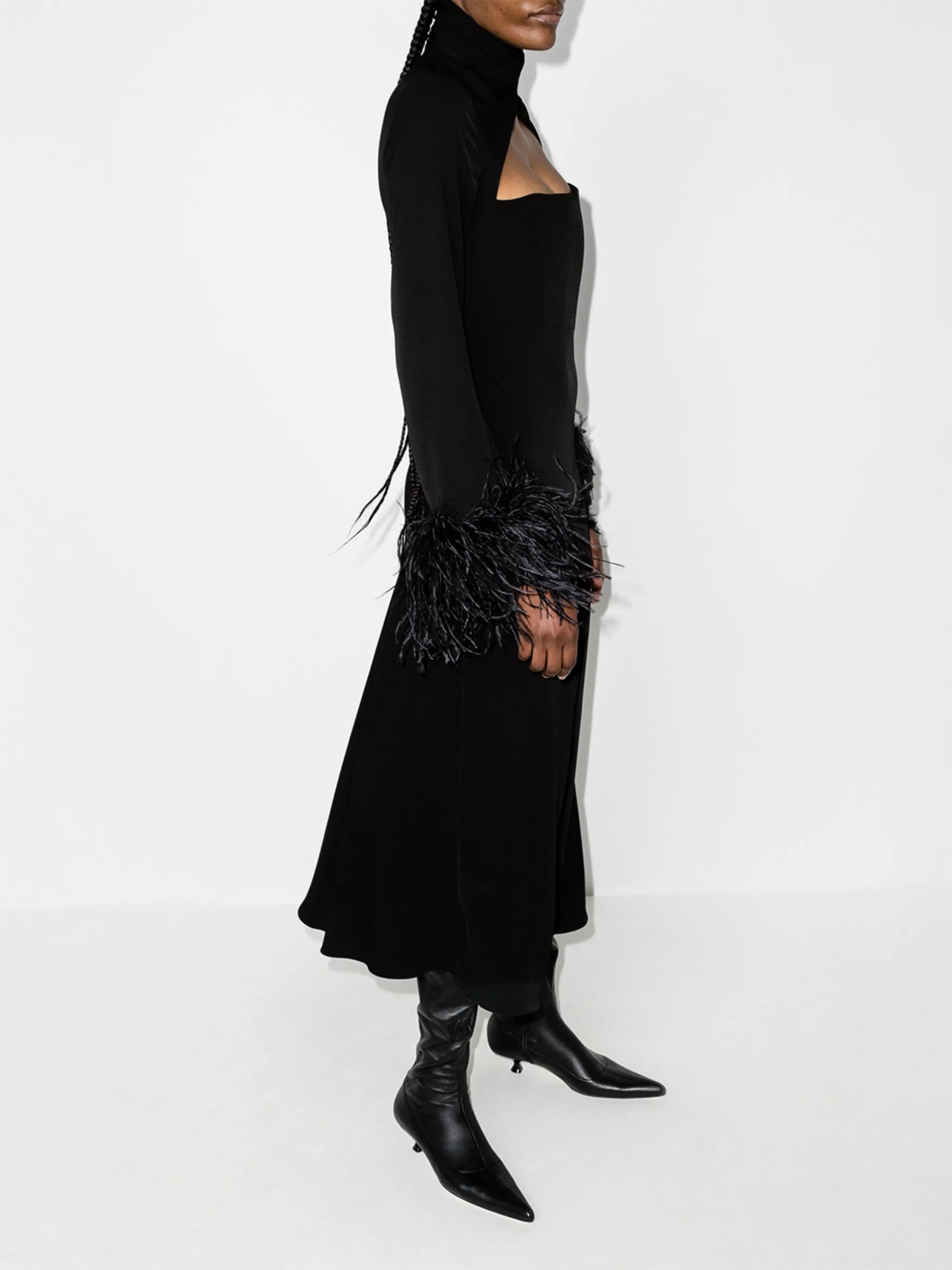 Odessa cutout feather-trim dress