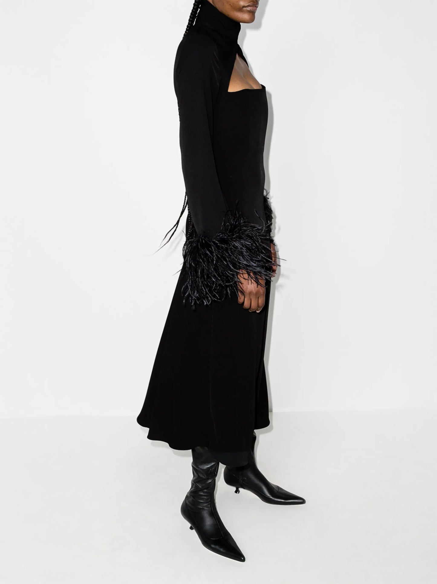 Odessa cutout feather-trim dress