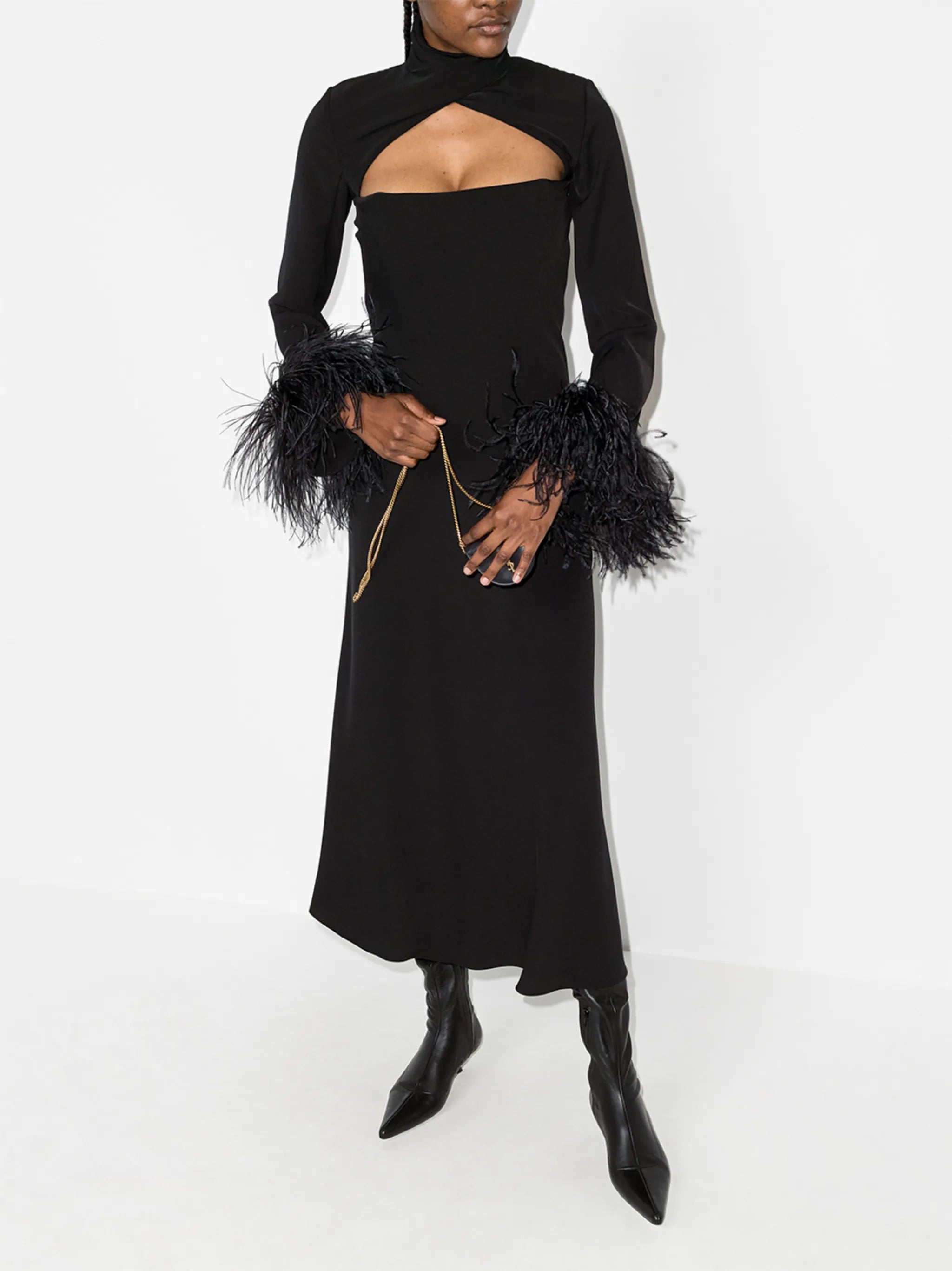 Odessa cutout feather-trim dress