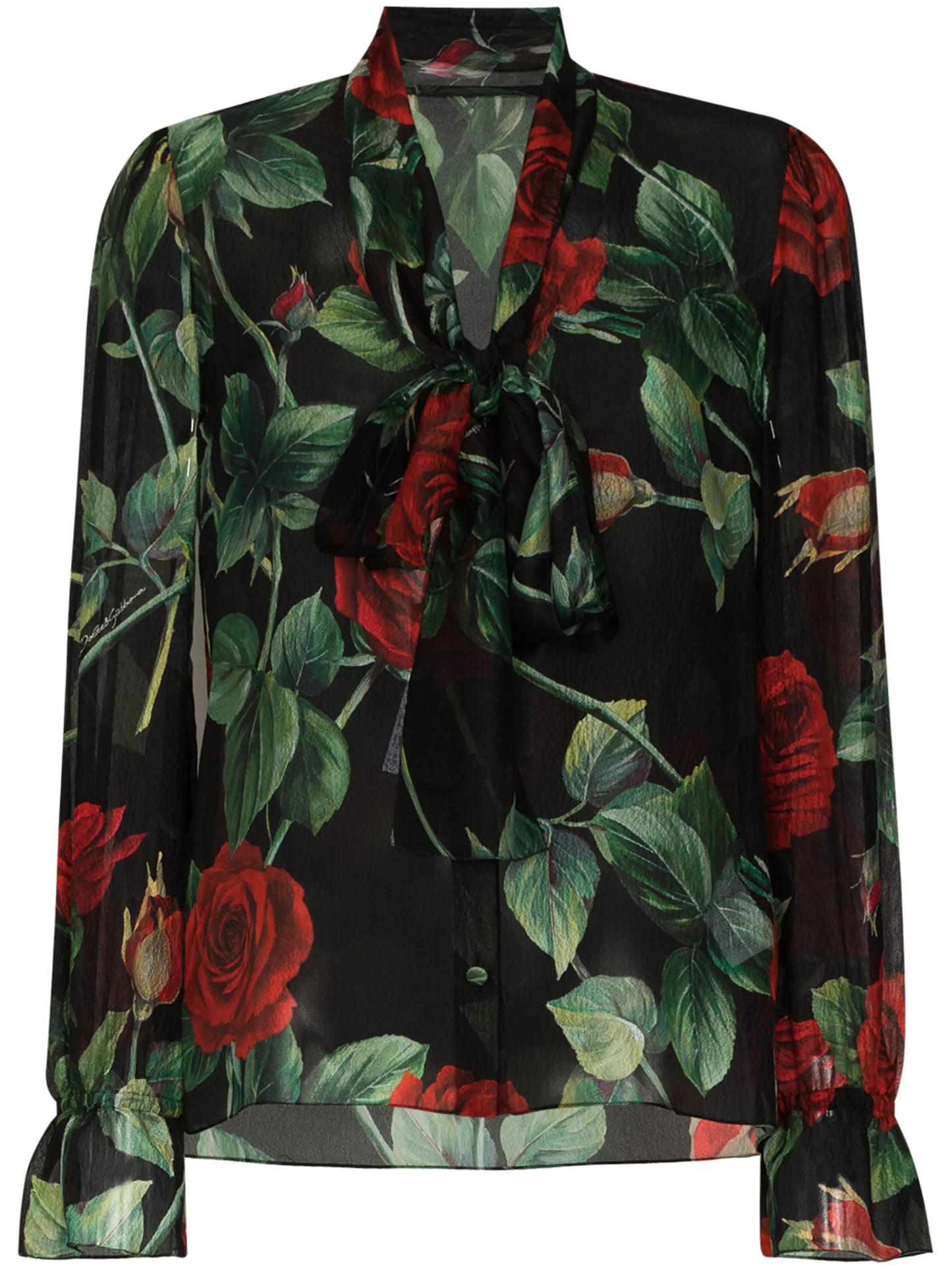 rose print pussy-bow blouse