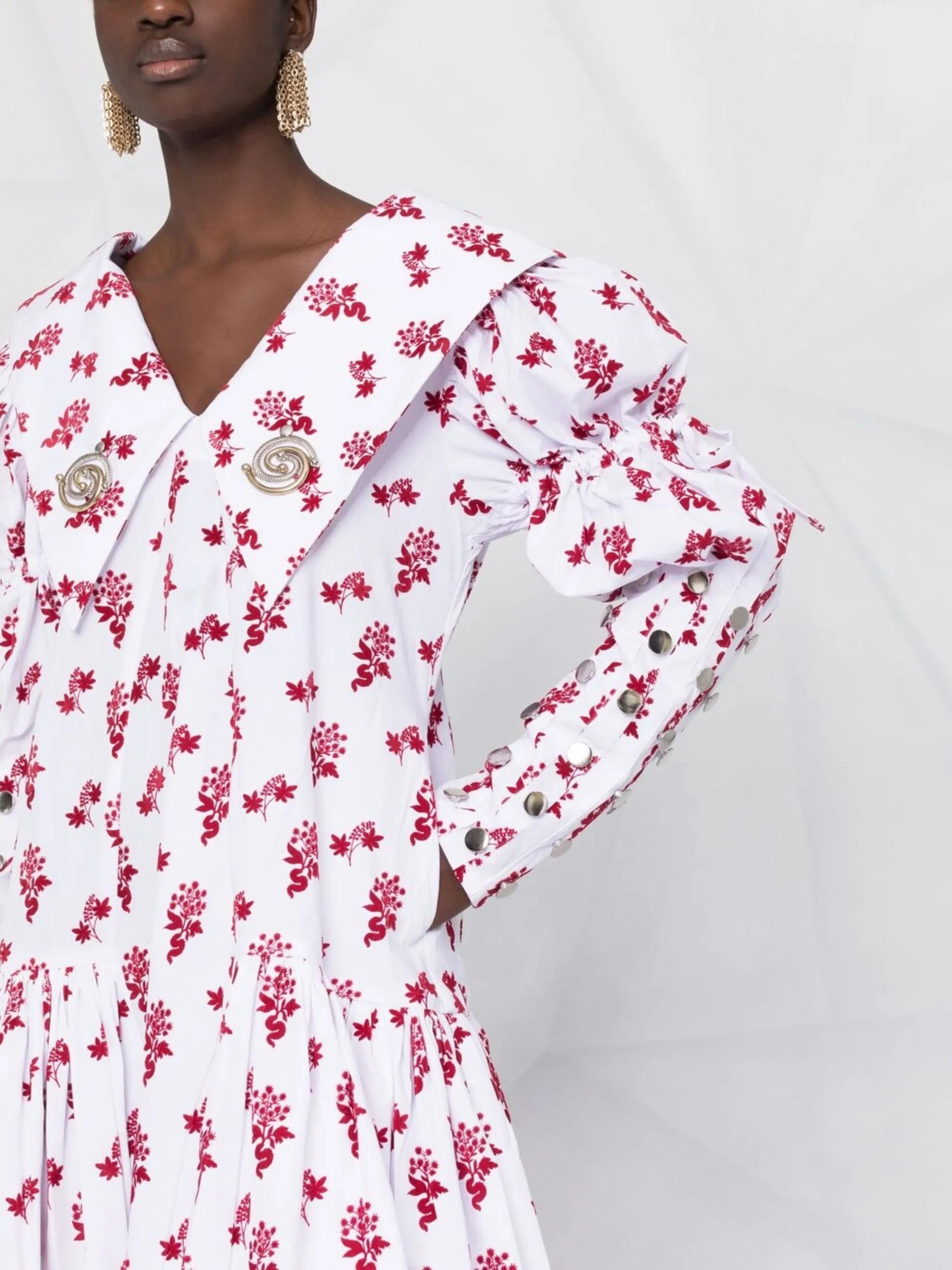 mesh-button detail dress