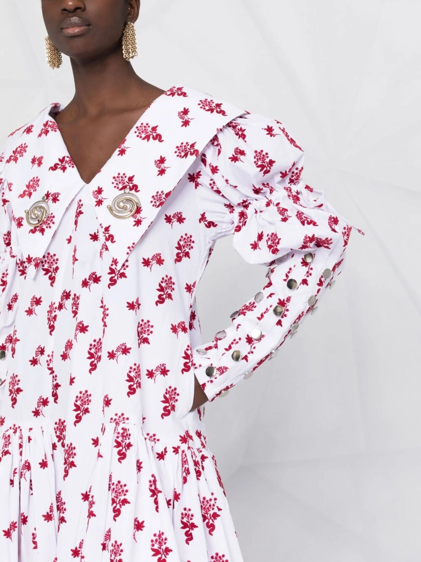 mesh-button detail dress