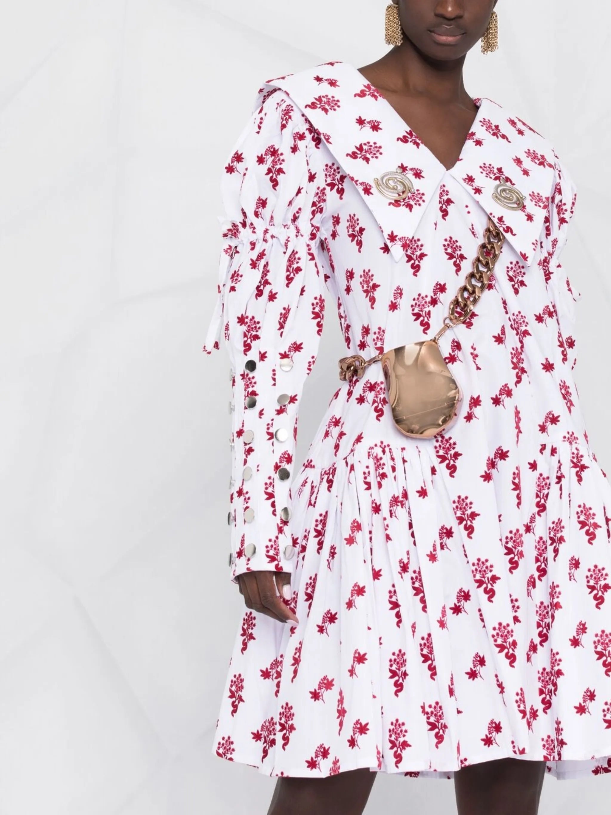 mesh-button detail dress