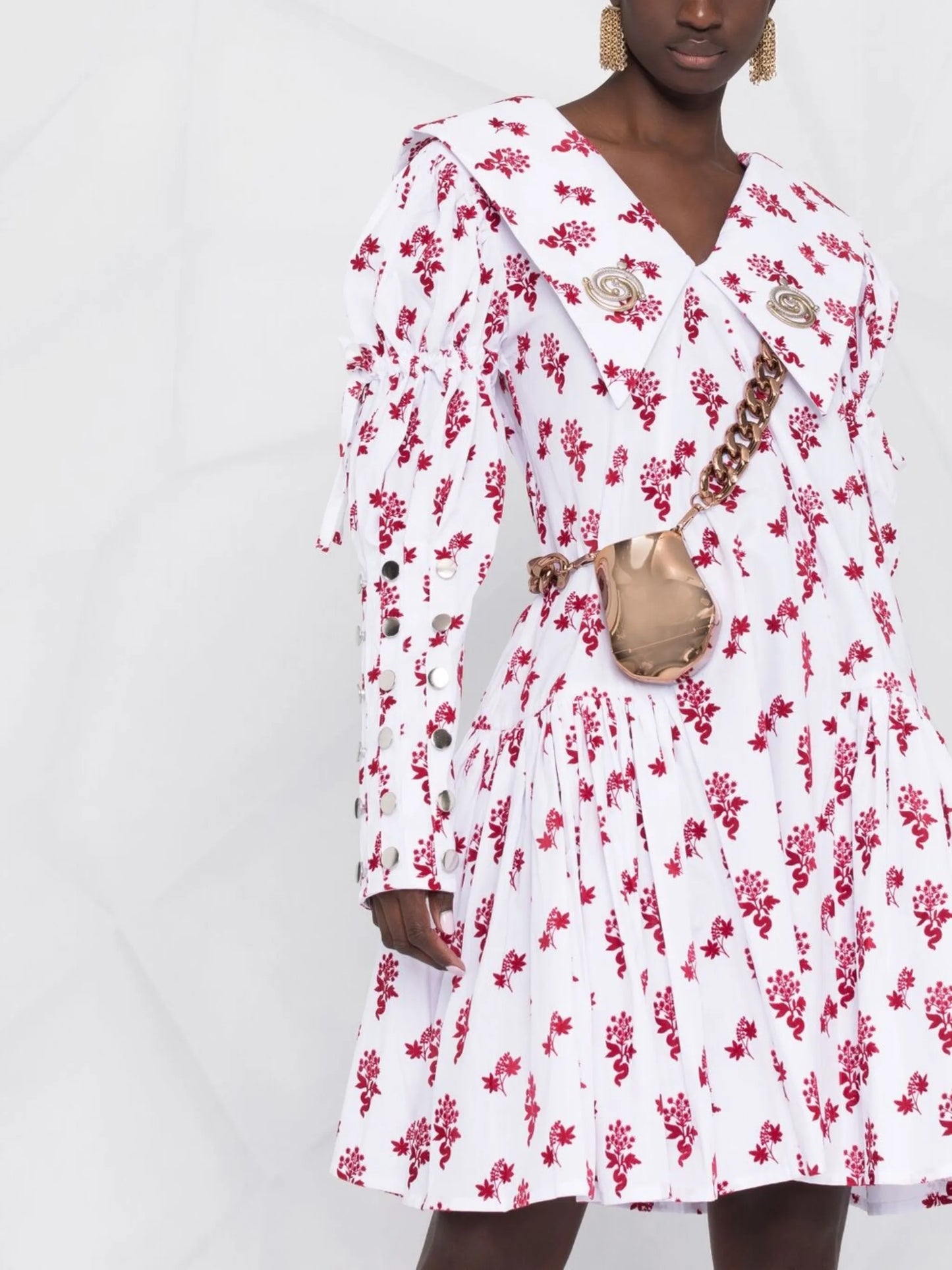 mesh-button detail dress