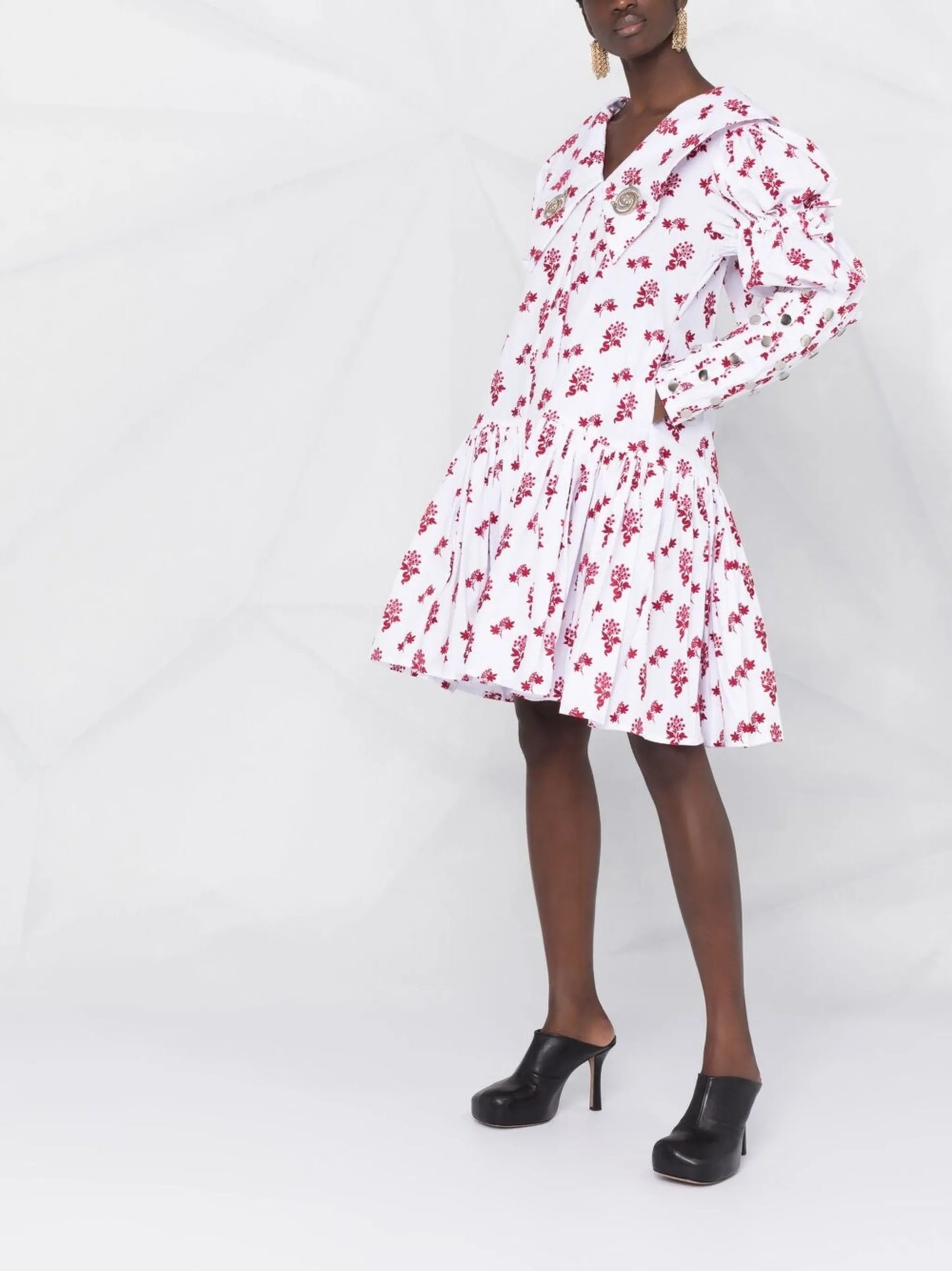 mesh-button detail dress