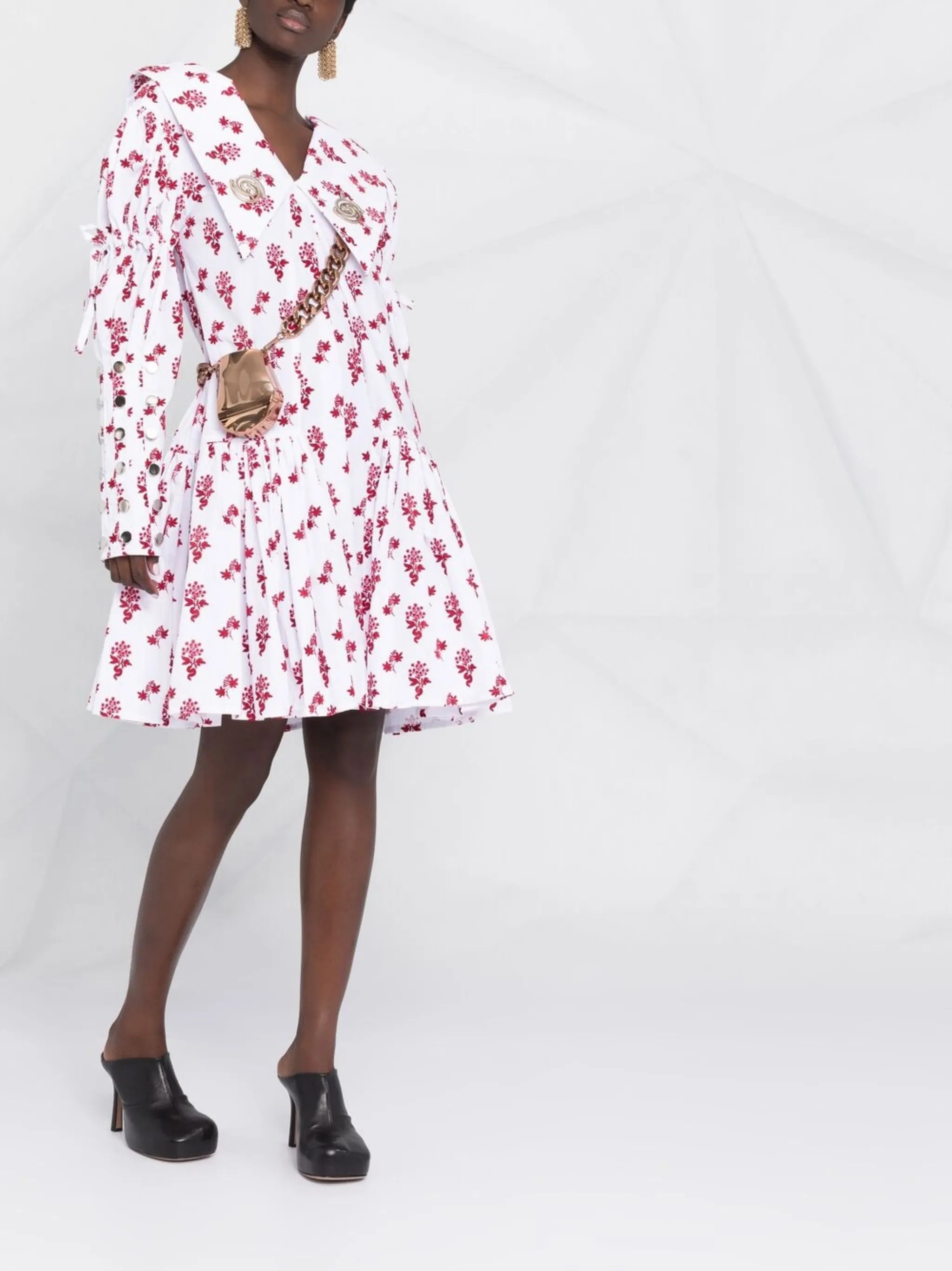 mesh-button detail dress