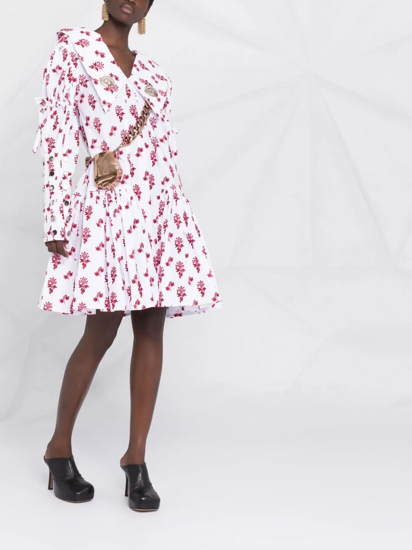 mesh-button detail dress