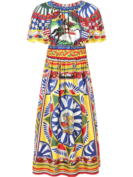Carretto-print silk midi dress