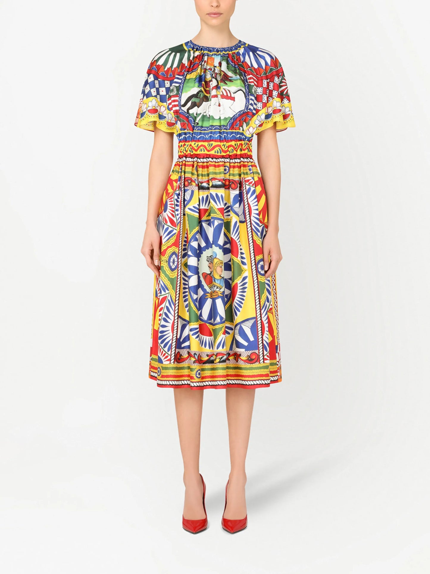 Carretto-print silk midi dress