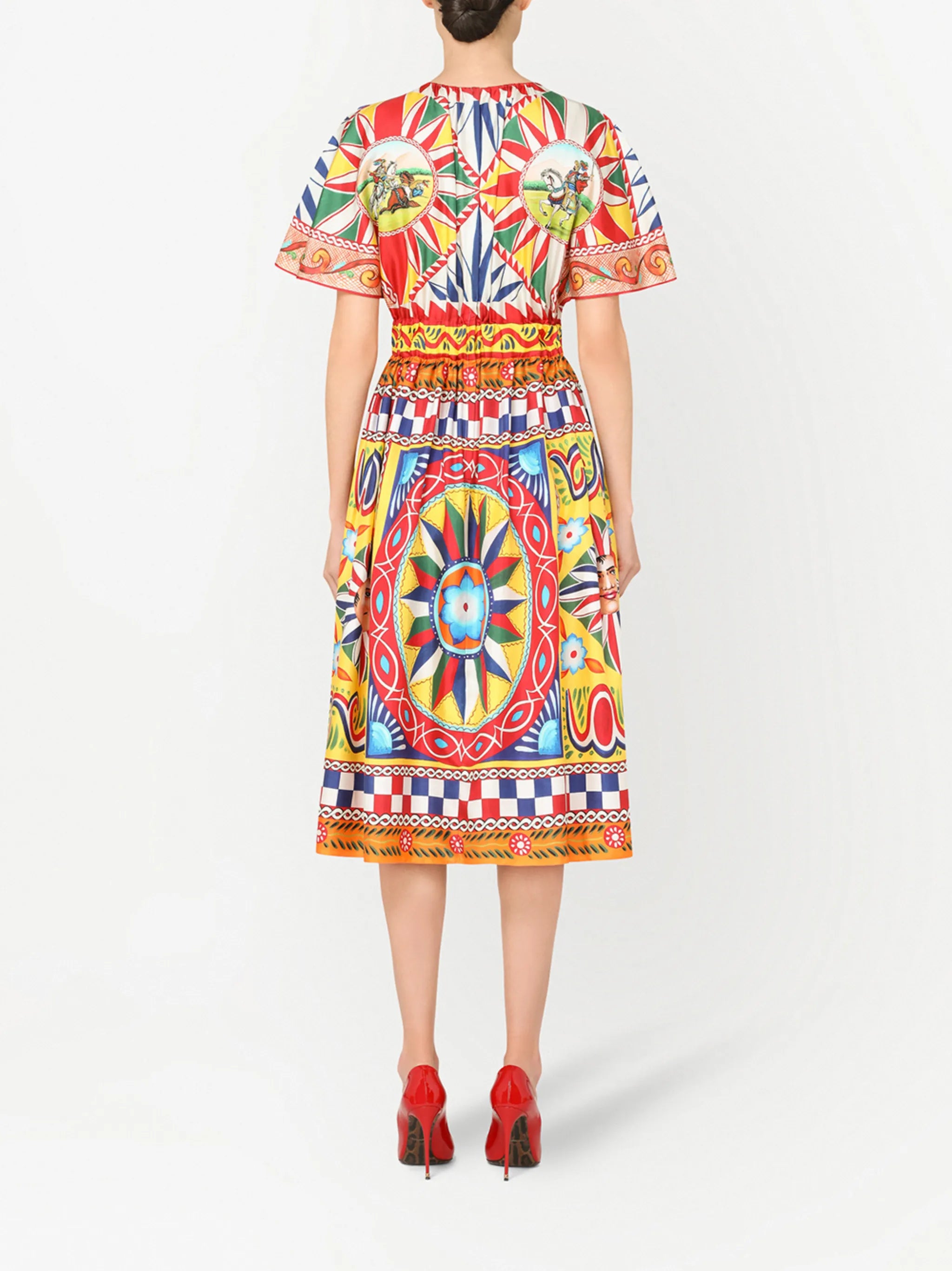 Carretto-print silk midi dress