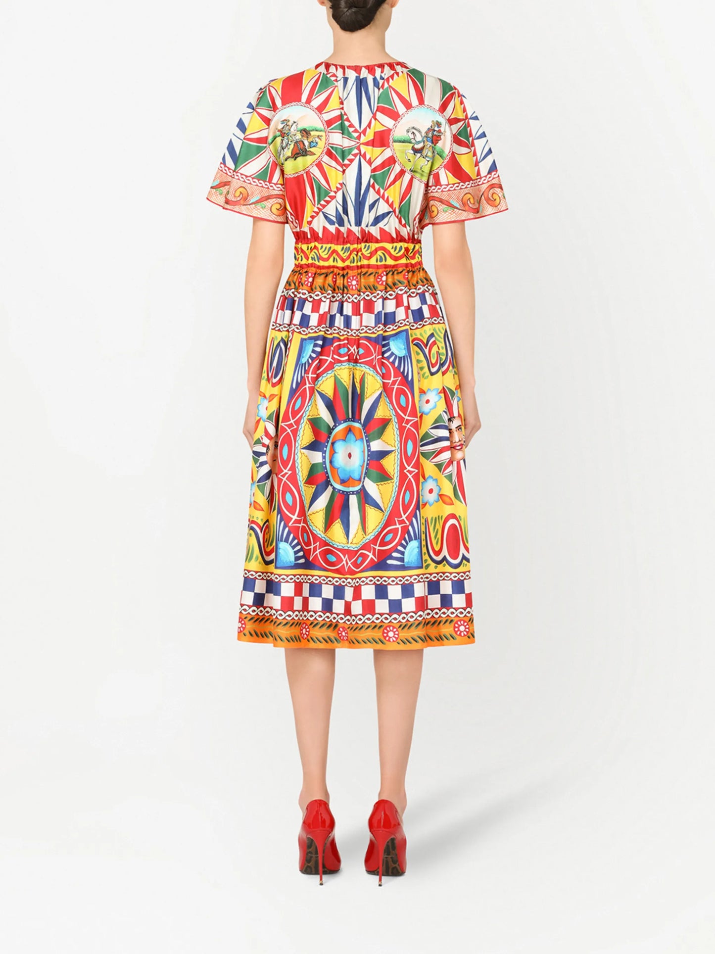 Carretto-print silk midi dress