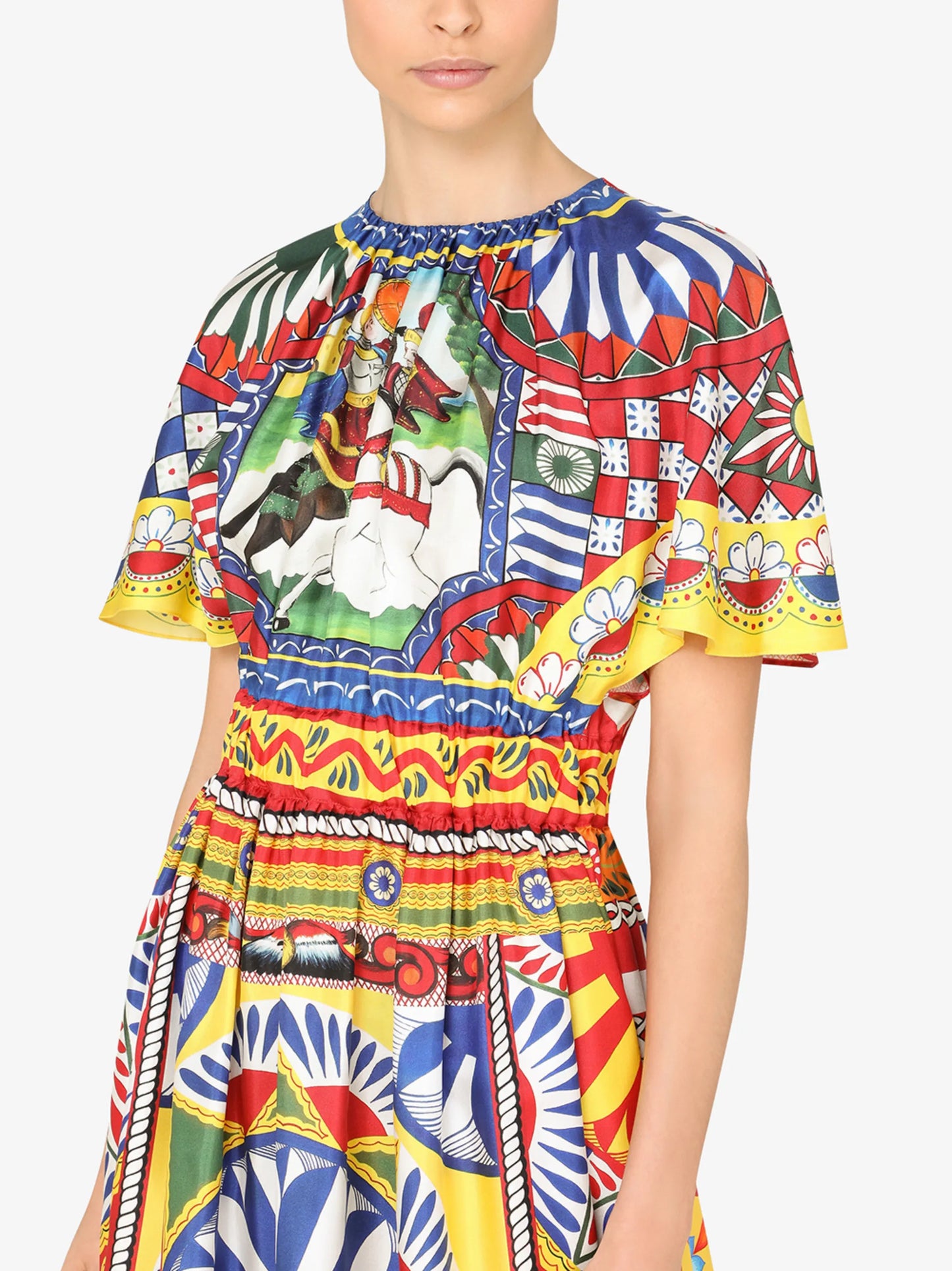 Carretto-print silk midi dress