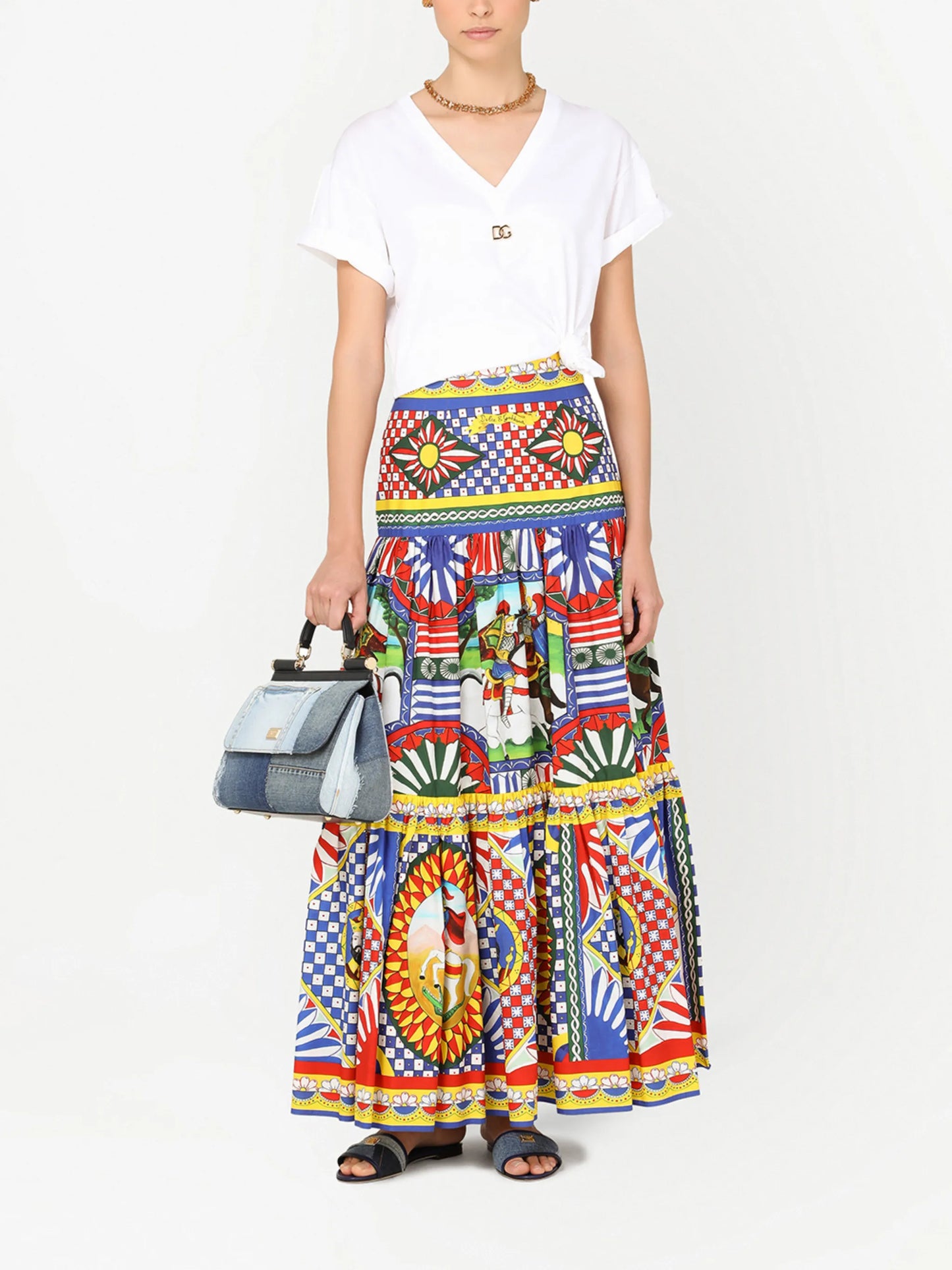 Carretto-print poplin maxi skirt